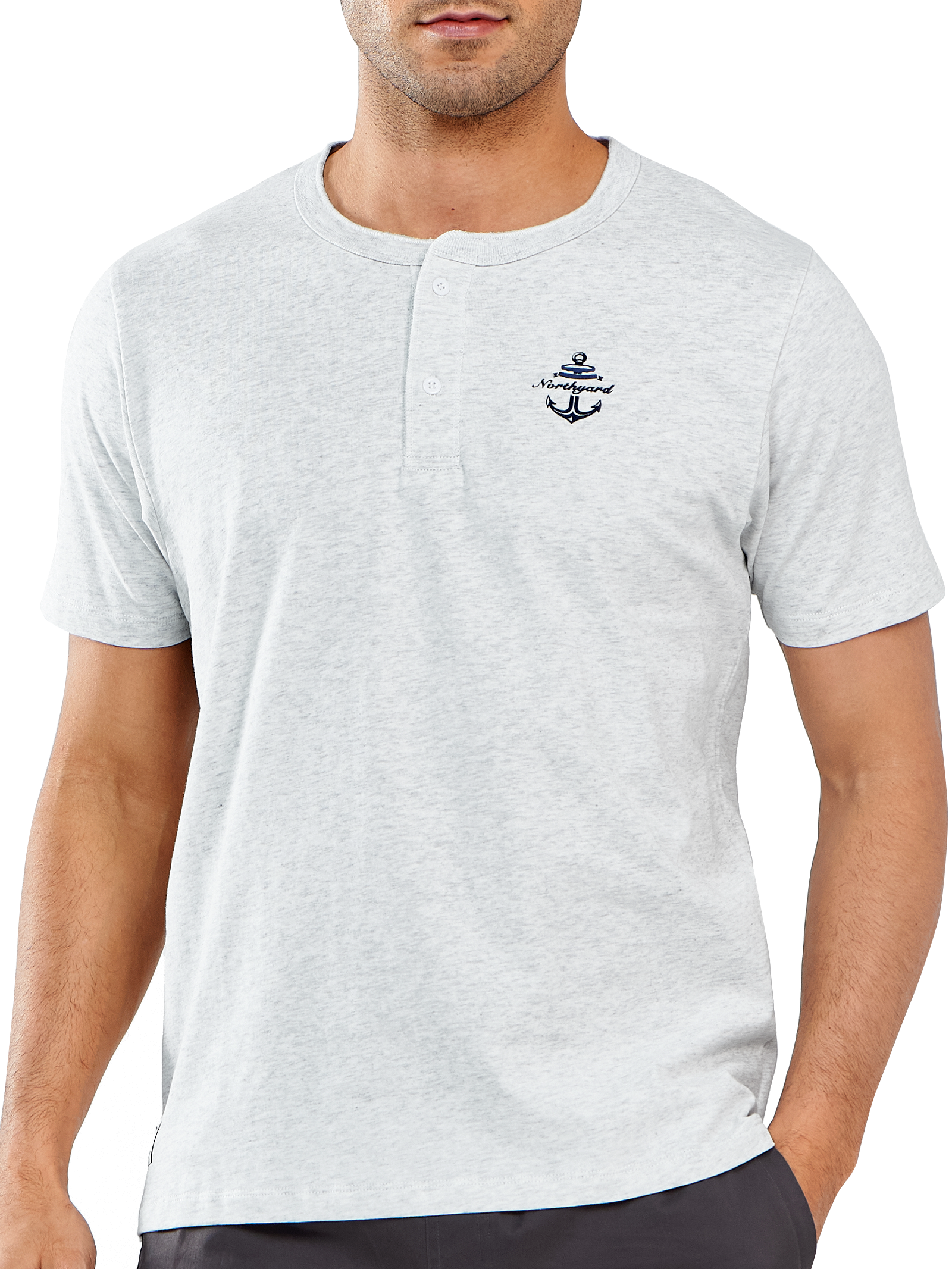 Men's Casual Henley T Shirts Cotton Crewneck Short Sleeve with Button