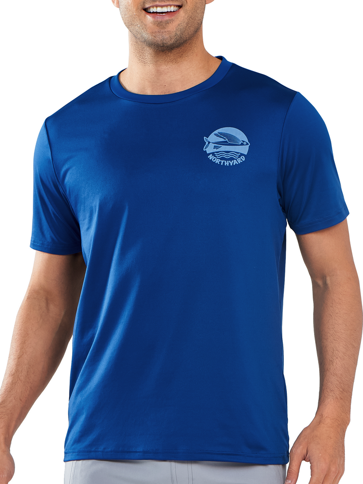 Norhyard Men's Royal Blue Short Sleeve Fishing T-Shirts UV Sun Protection Dry fit Swim Gym