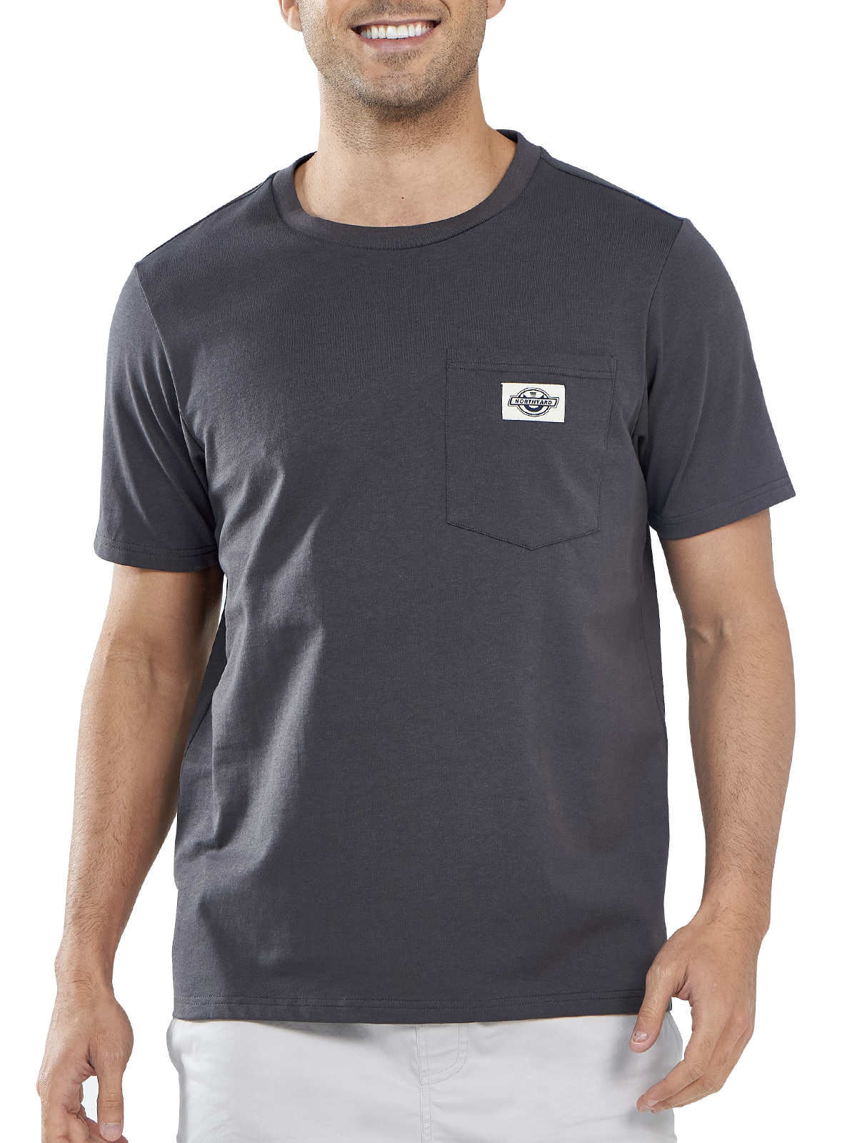Men's Cotton Crewneck Tee Shirts with Pocket Short Sleeve for Outdoor