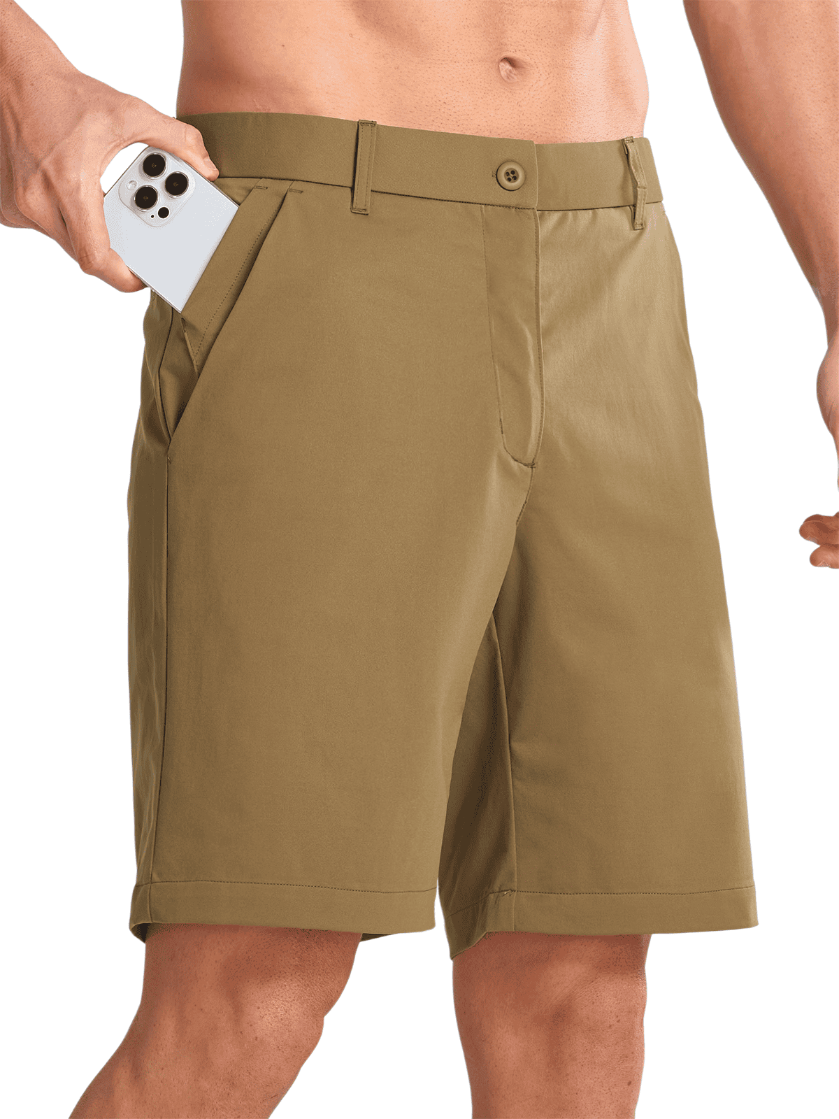 Darkkhaki Men's Lightweight Performance Shorts - Side Profile View with 4-Way Stretch Knit Fabric