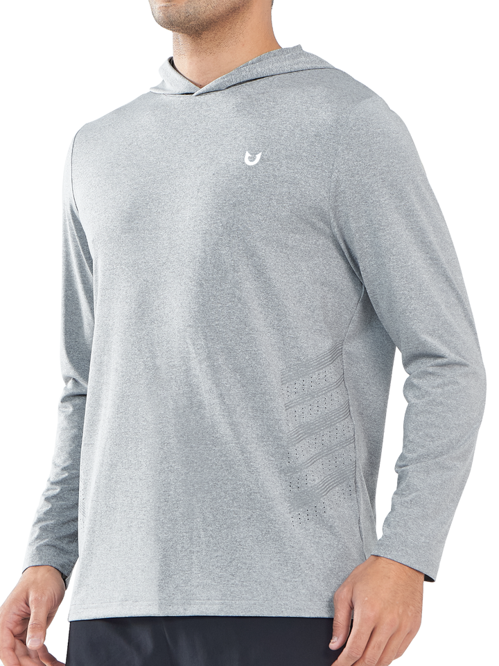 Northyard Men's Light Grey Fishing Hoodie T-Shirt Long Sleeve Sun Protection for Run Hiking
