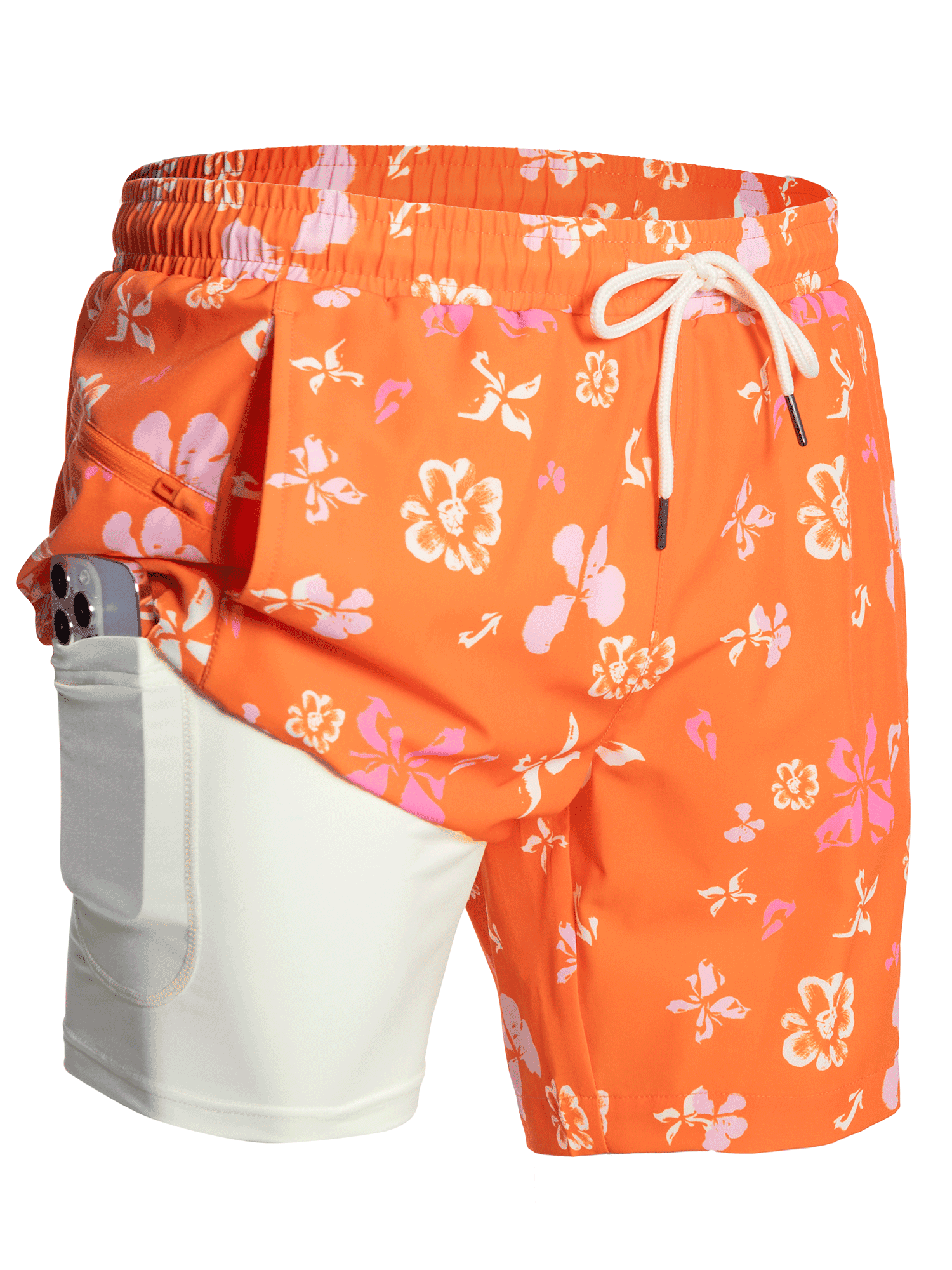 Orangeflower Performance Board Shorts with Pockets - Side Profile