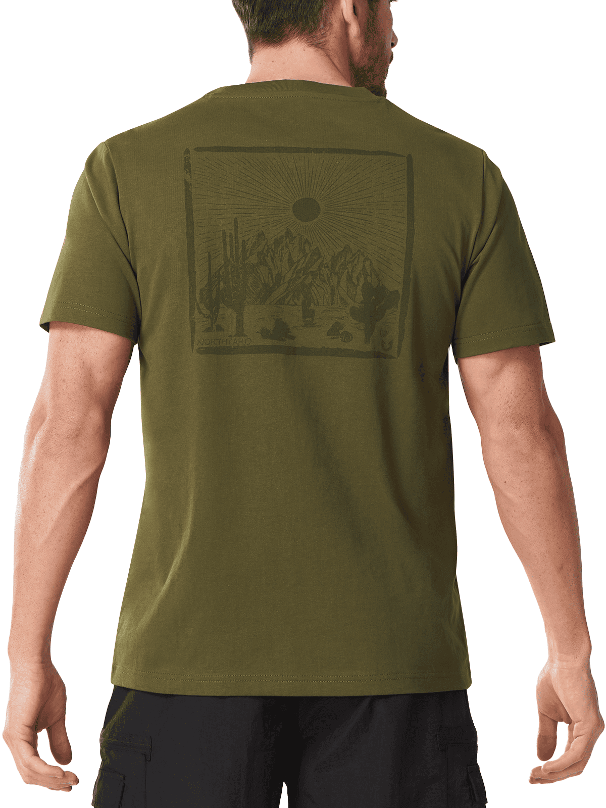 Army Green Adventure Inspired Nature T-Shirt - Full Back View
