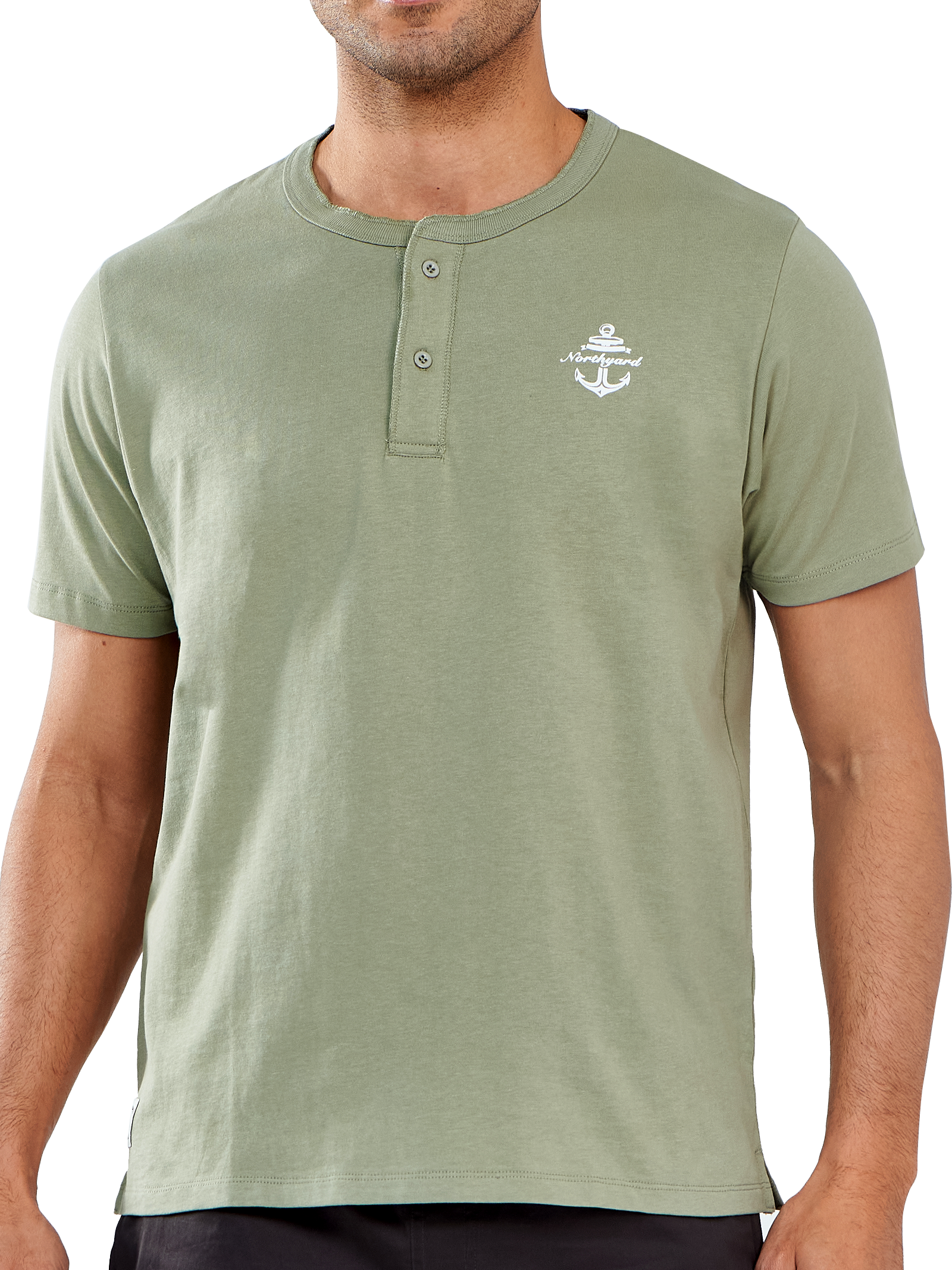 Men's Casual Henley T Shirts Cotton Crewneck Short Sleeve with Button