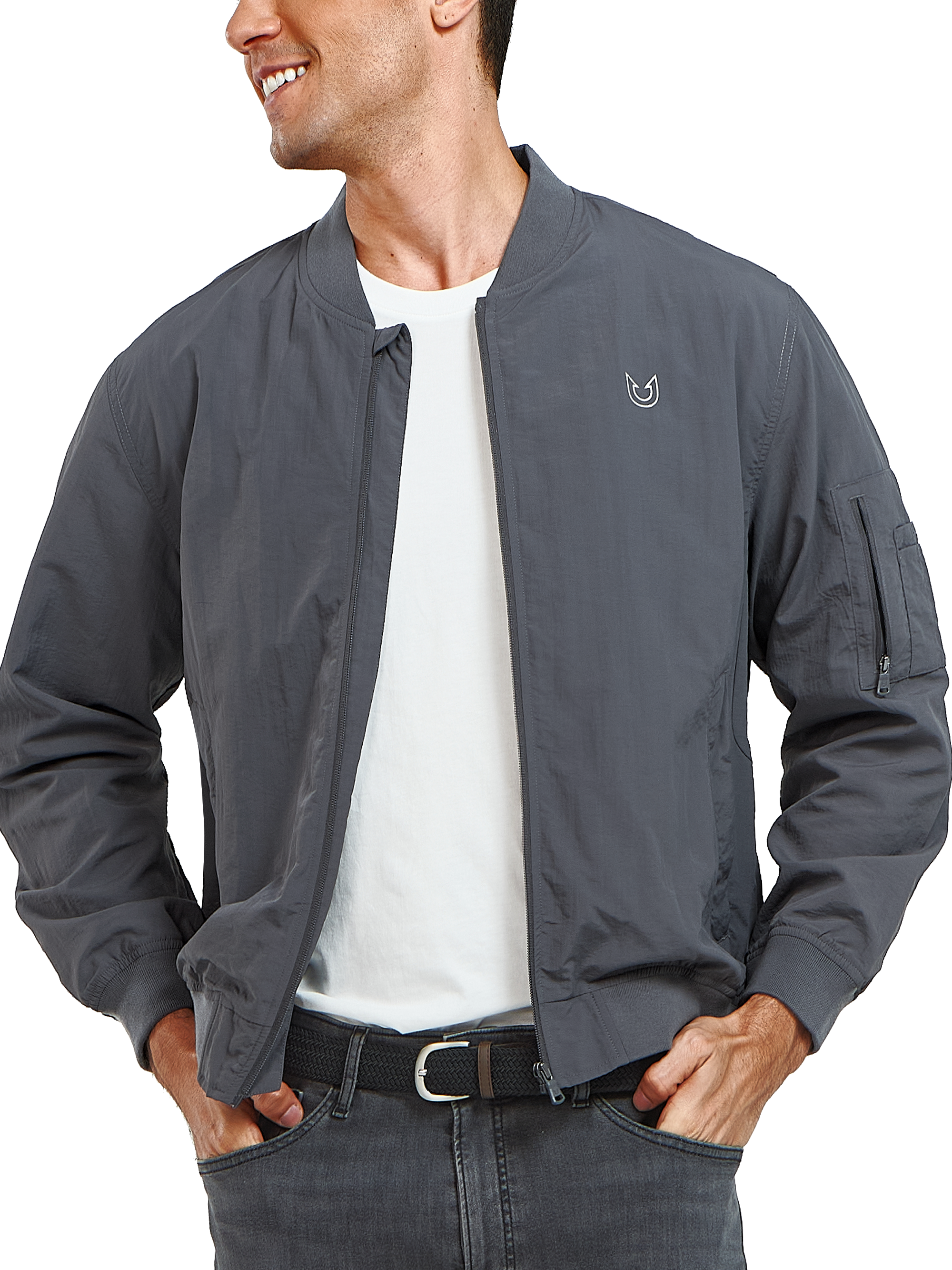 Men's Bomber Jacket Lightweight Casual Windbreaker Zip Up Windproof