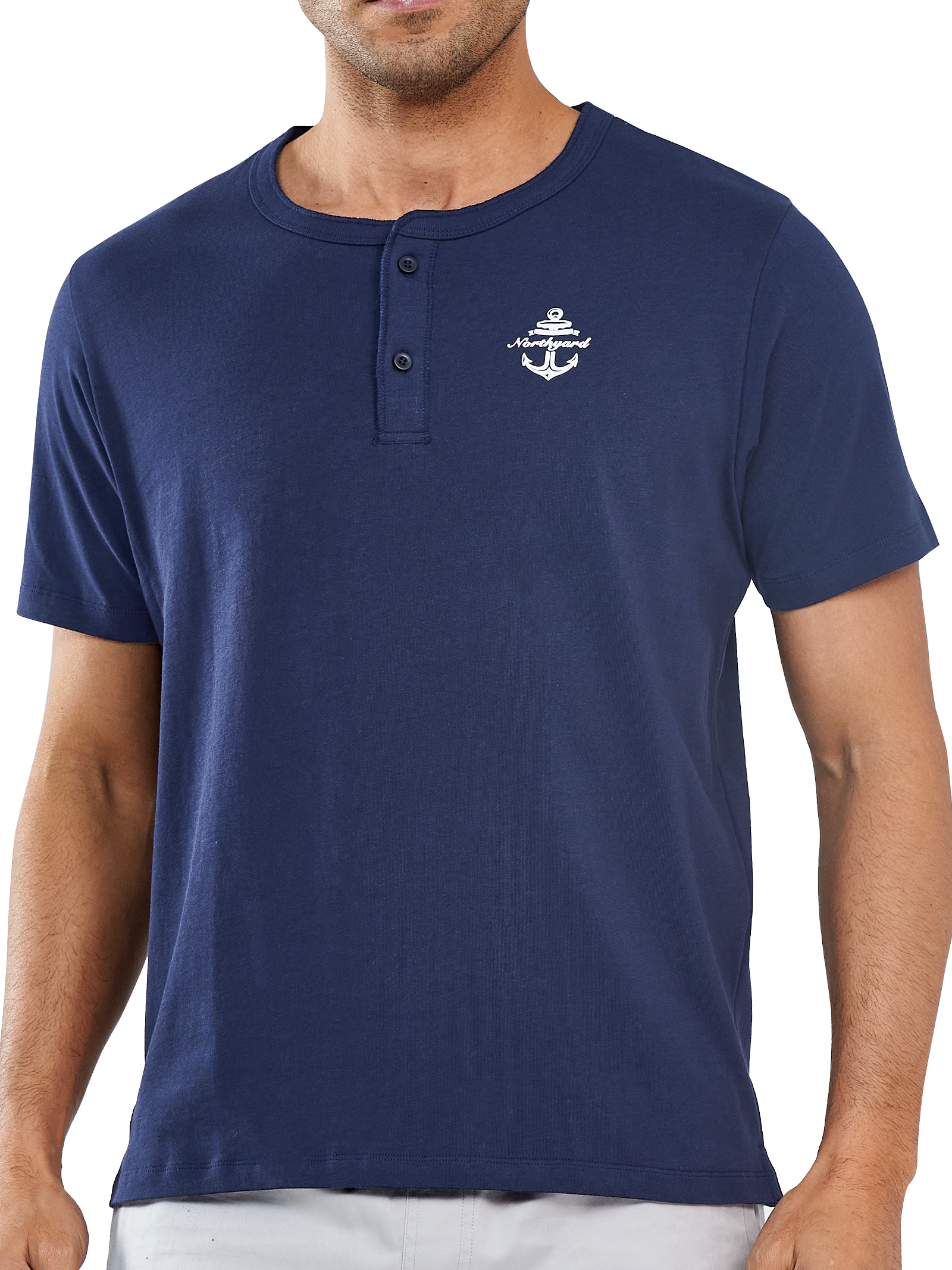 Men's Casual Henley T Shirts Cotton Crewneck Short Sleeve with Button