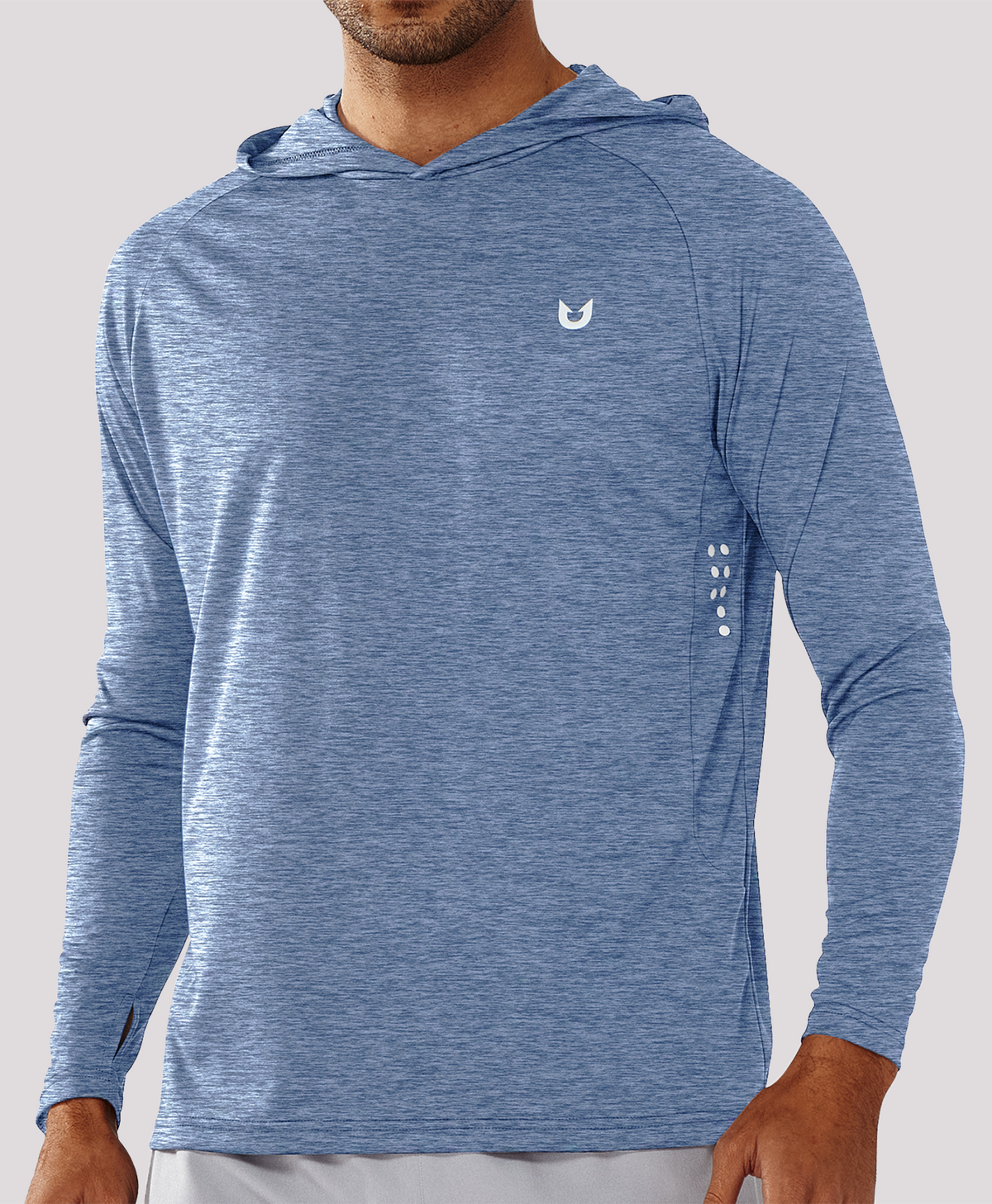 
Men's Fishing Sun Hoodie T Shirt Lightweight Long Sleeve for Workout — Blue Heather