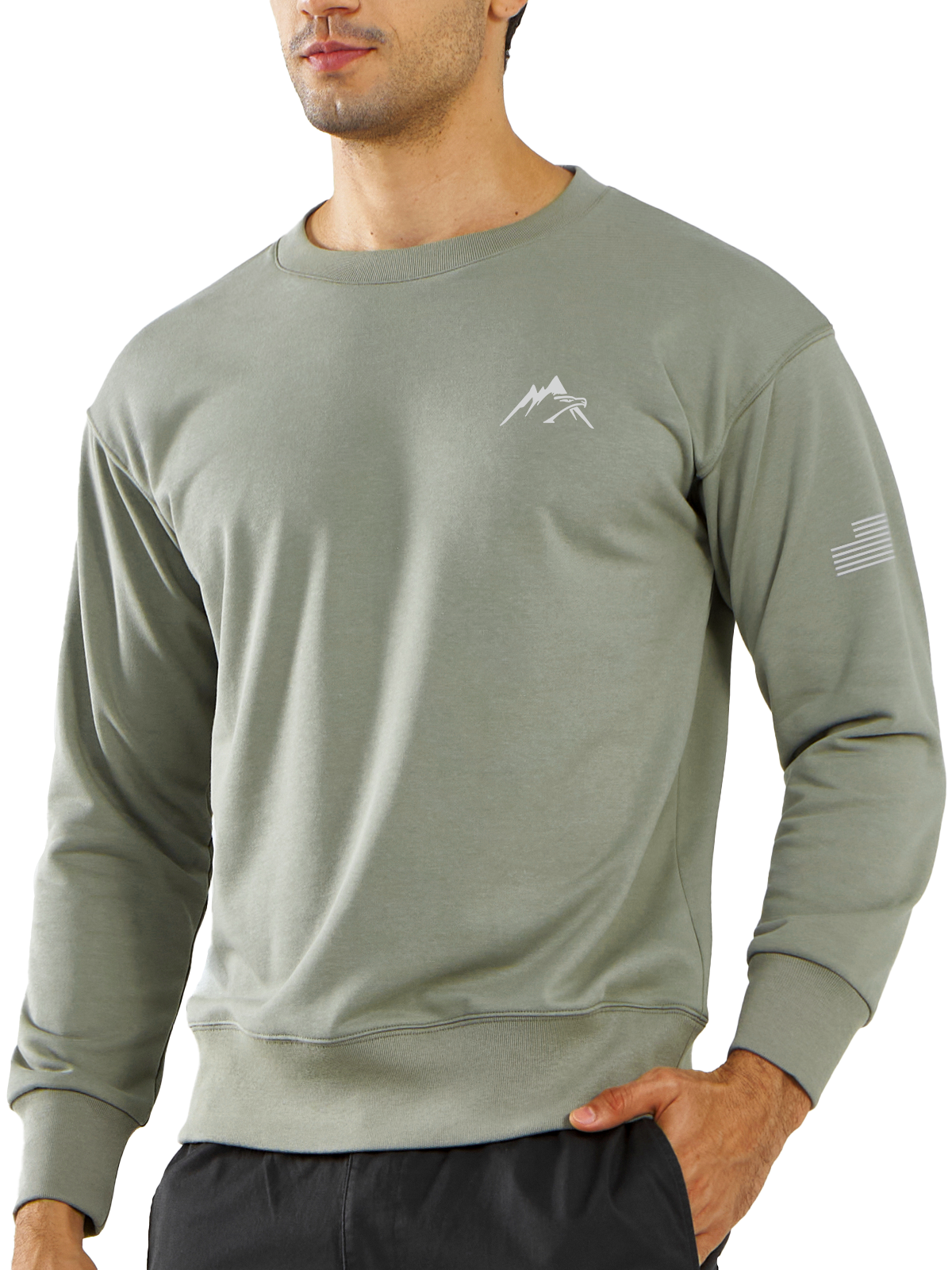 Northyard Men's Stone Green Cotton Long Sleeve Crewneck Golf Sport Fitness Casual Sweatshirt