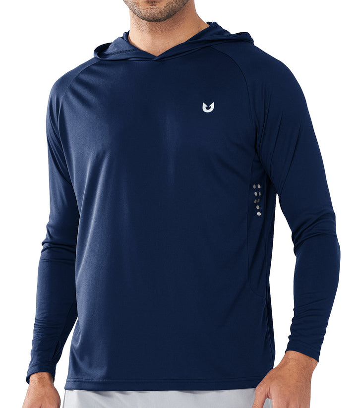 Northyard Men's Navy Fishing Sun Hoodie T Shirt Lightweight Long Sleeve for Workout