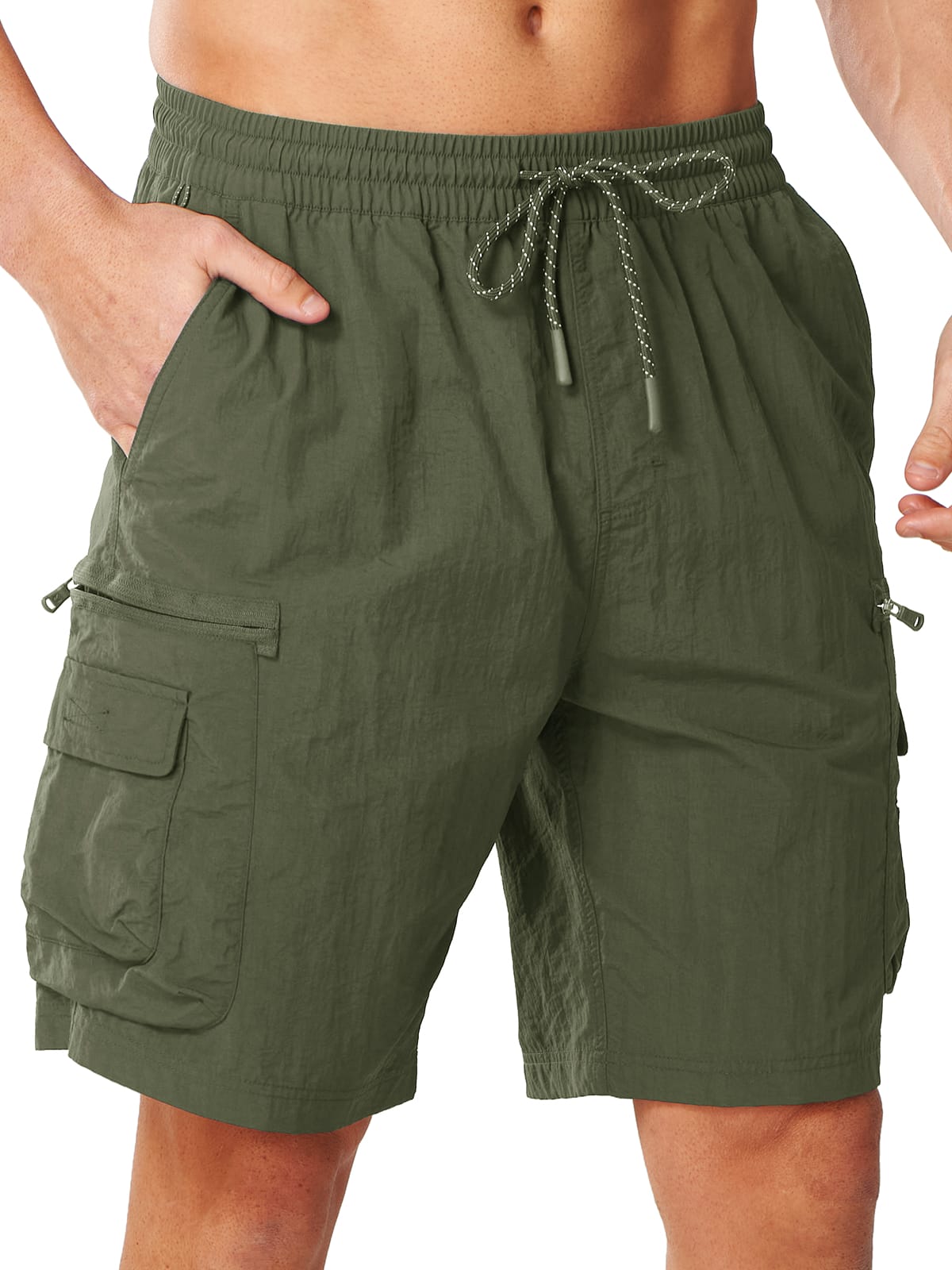 Armygreen Men's 9" Hiking Cargo Shorts - Front View Athletic Fit