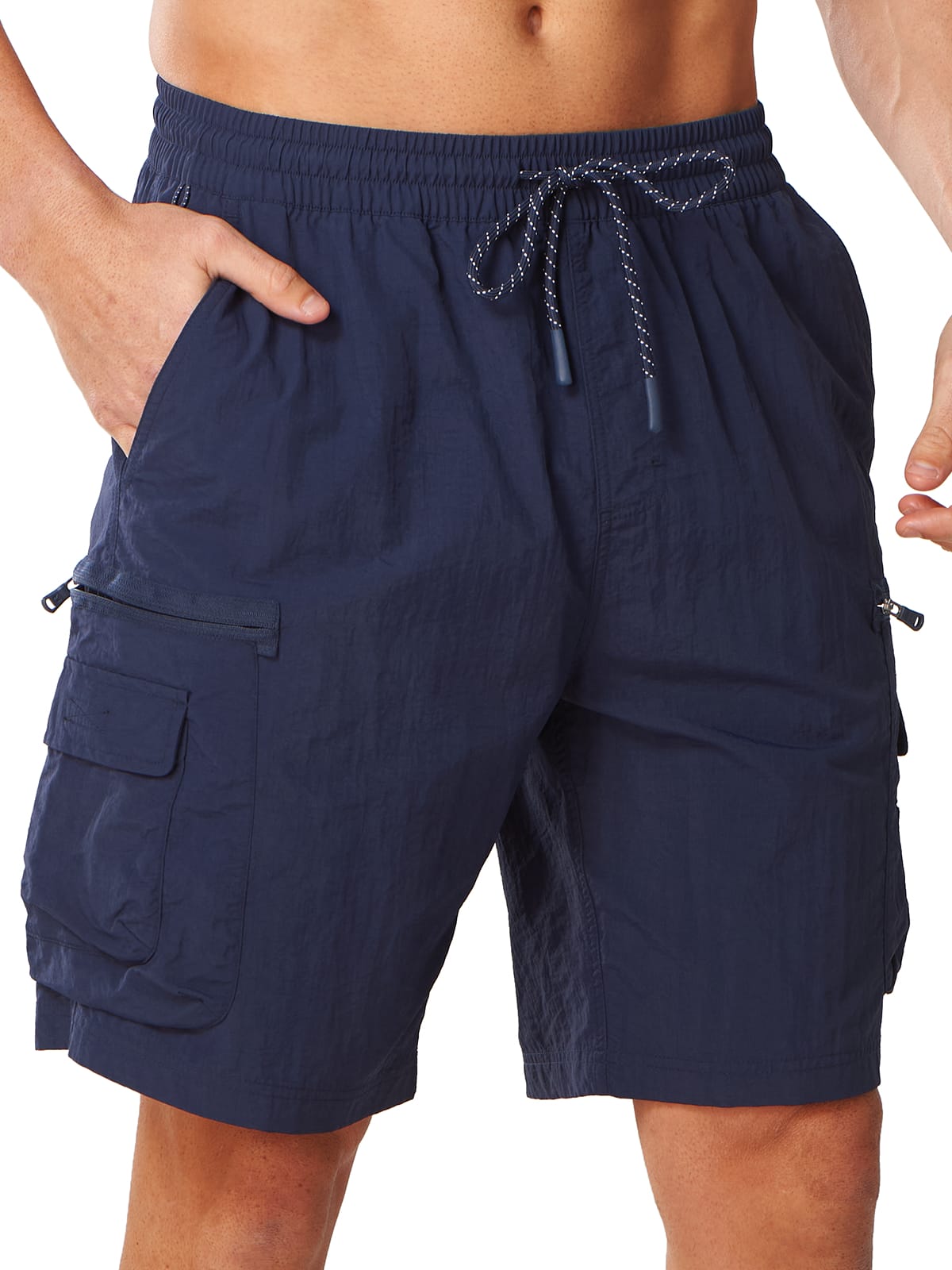 Navy Men's 9" Hiking Cargo Shorts - Front View Athletic Fit