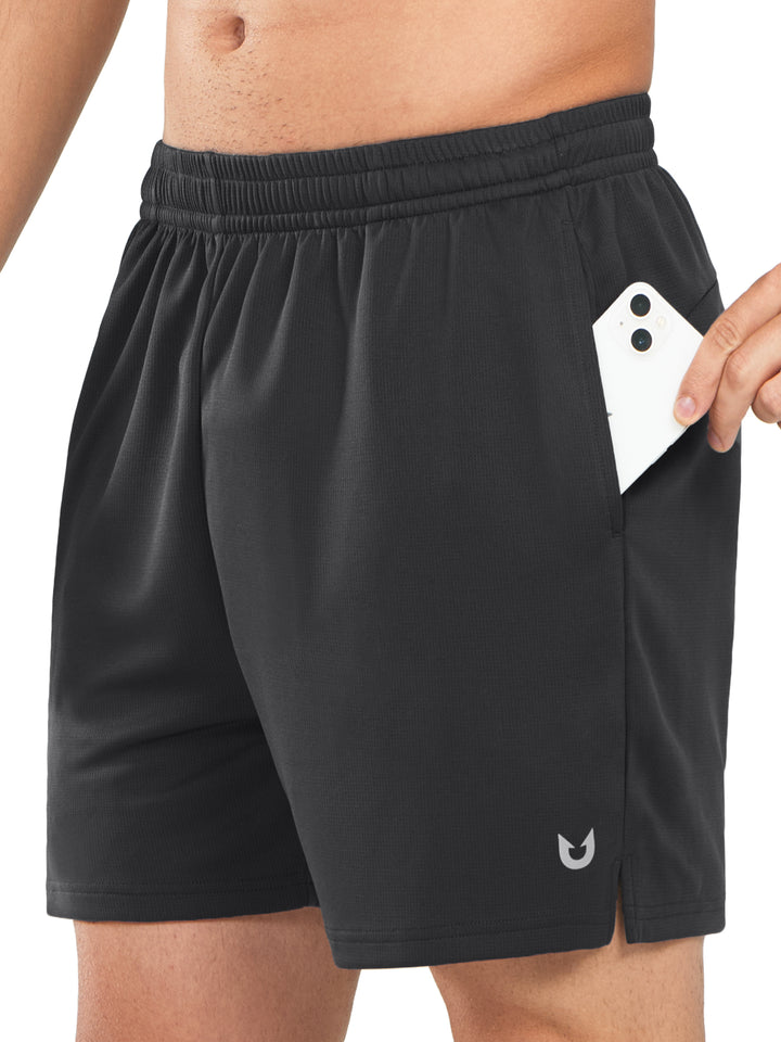 Men's Black 5-inch Tennis Mesh Shorts with Pockets Quick Dry for Gym Running