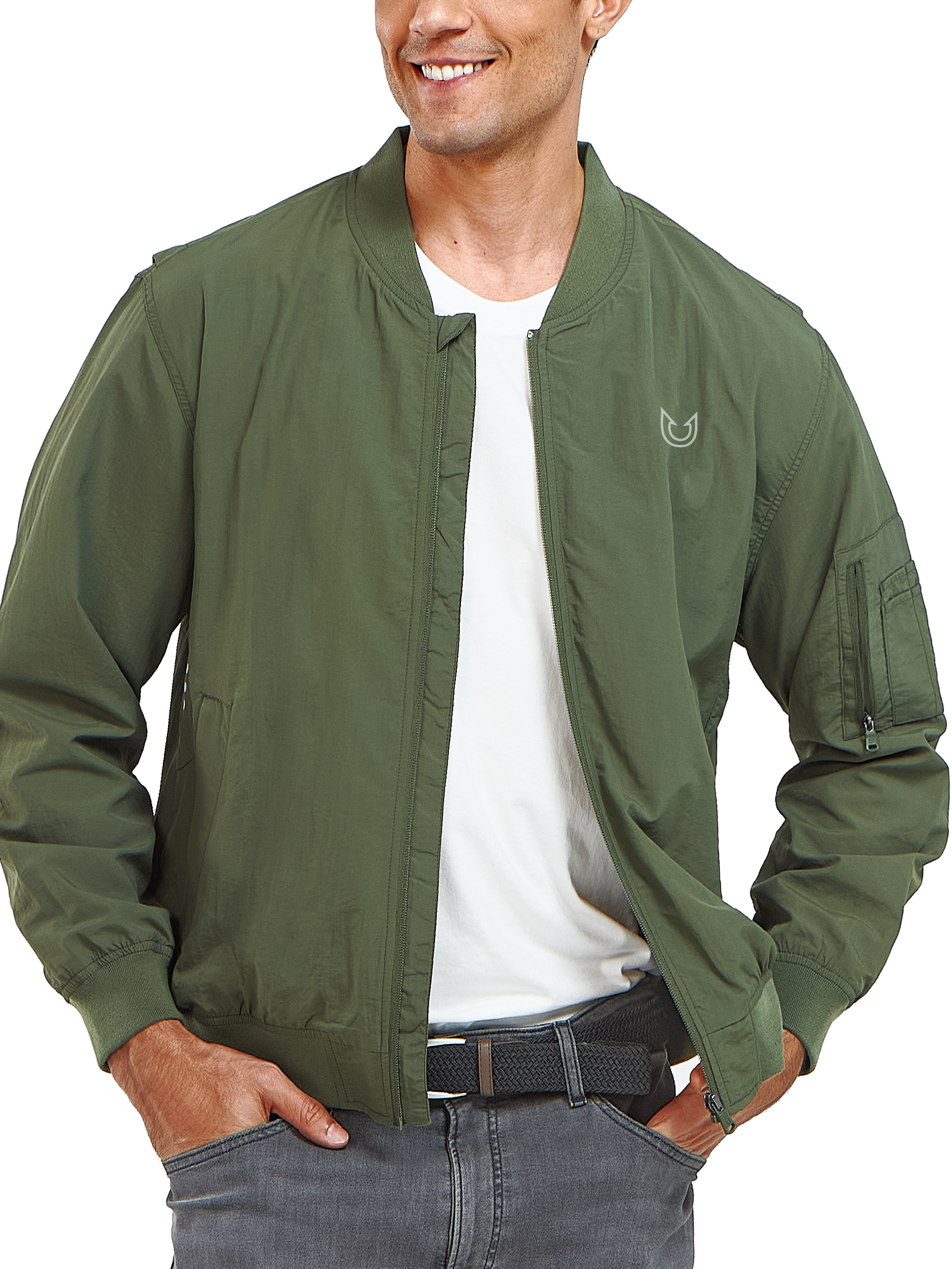 Men's Bomber Jacket Lightweight Casual Windbreaker Zip Up Windproof