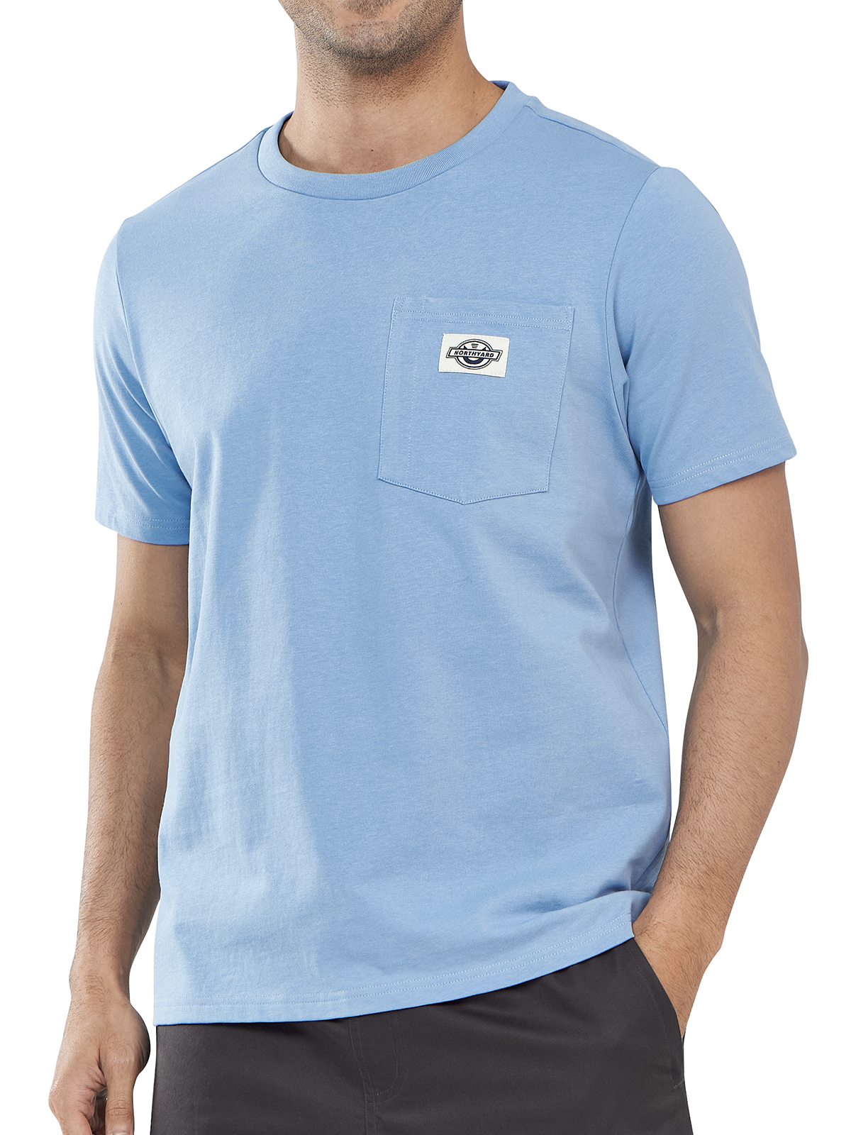 Men's Cotton Crewneck Tee Shirts with Pocket Short Sleeve for Outdoor