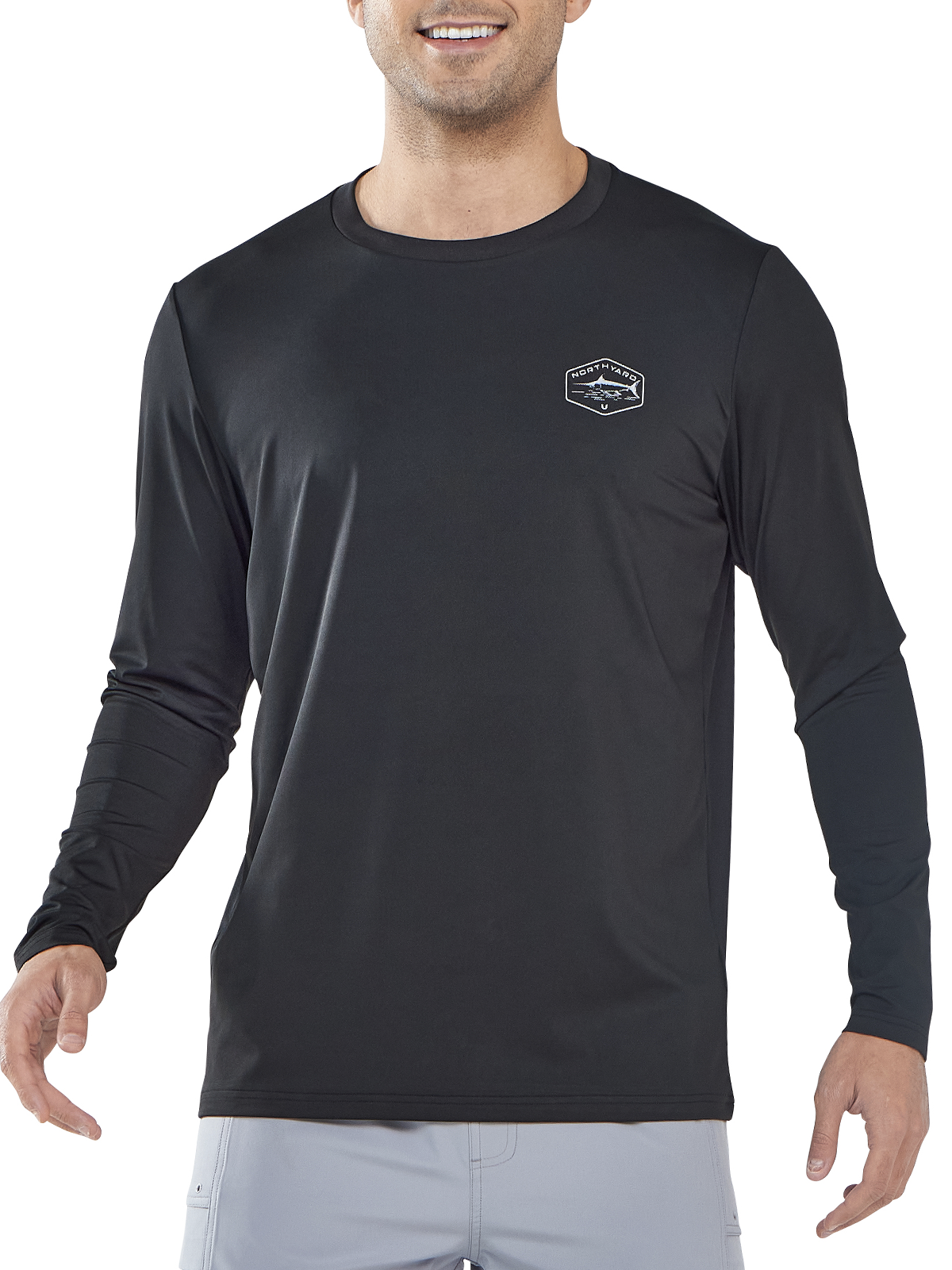 
NORTHYARD Men's Black Sun Protection UV Fishing T Shirts Crewneck Long Sleeve for Swim