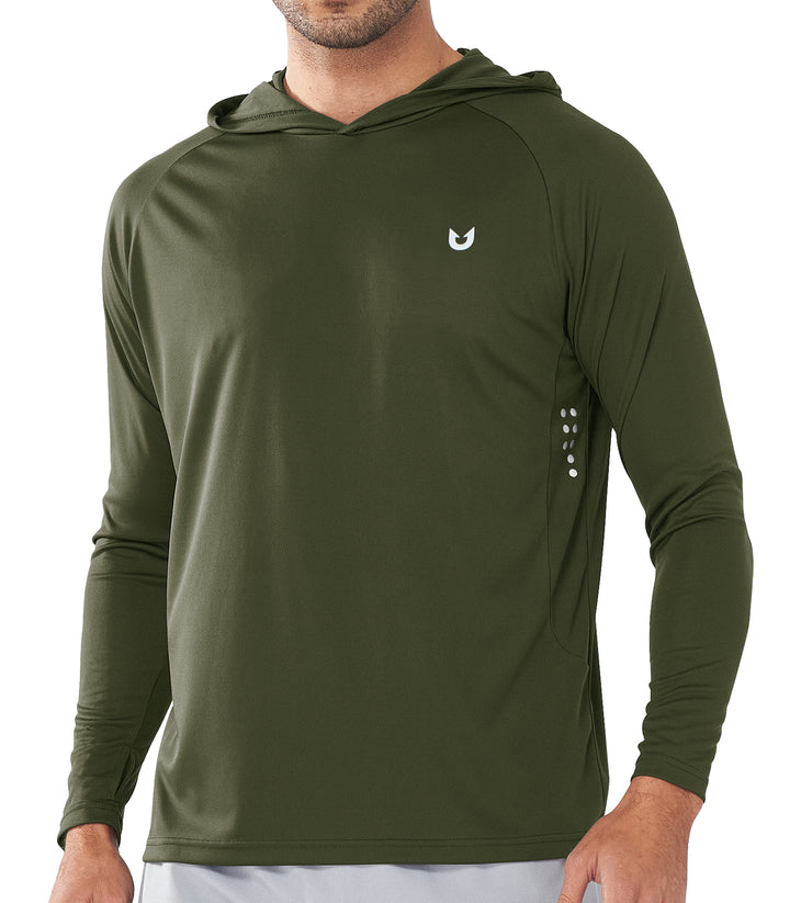 Northyard Men's Army Green Fishing Sun Hoodie T Shirt Lightweight Long Sleeve for Workout