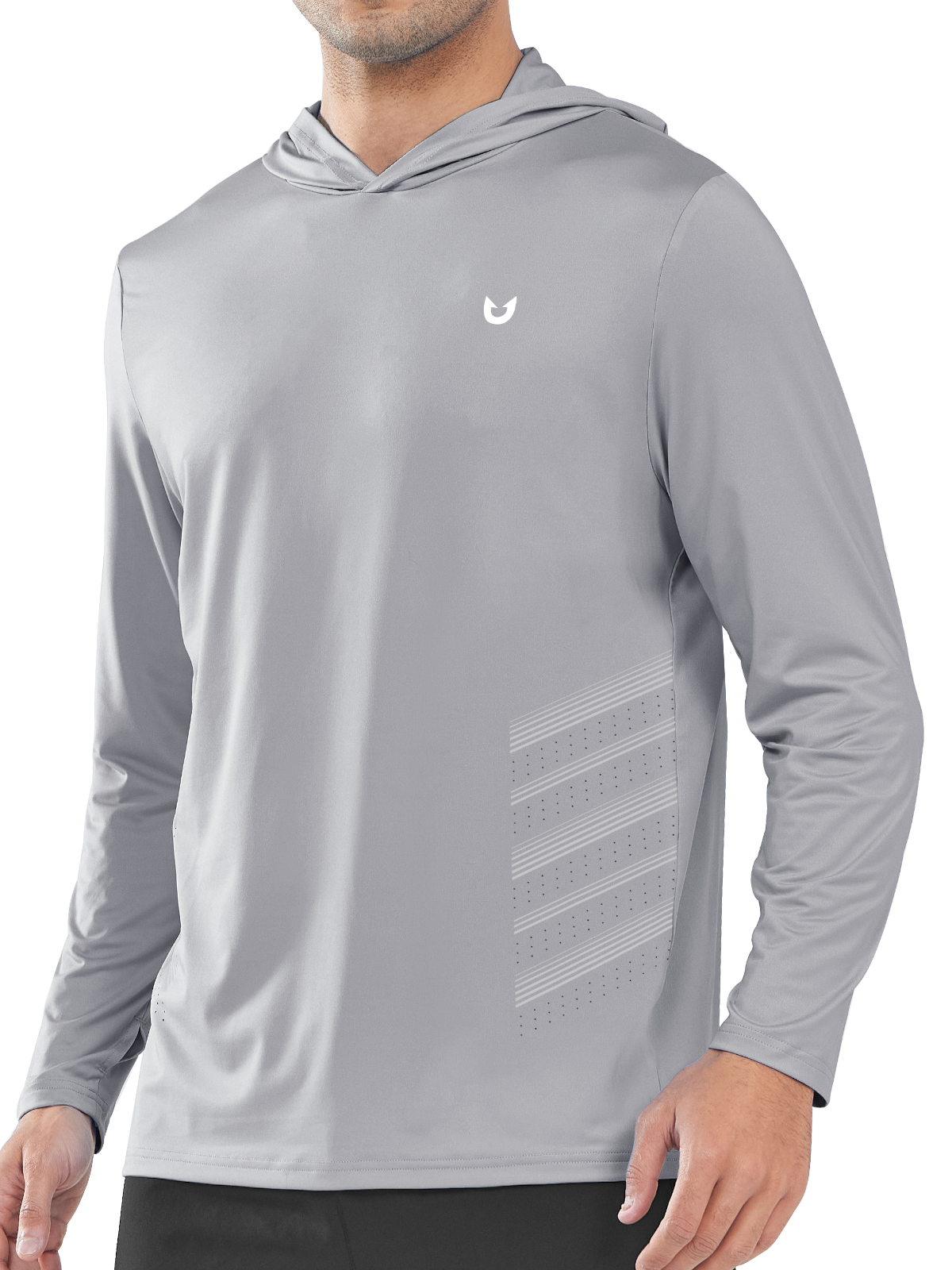 Northyard Men's Grey Heather Fishing Hoodie T-Shirt Long Sleeve Sun Protection for Run Hiking