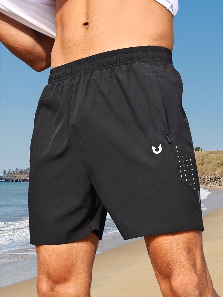 NORTHYARD Men's 5-Inch Black Workout Athletic Shorts with Zipper Pockets for Football Front