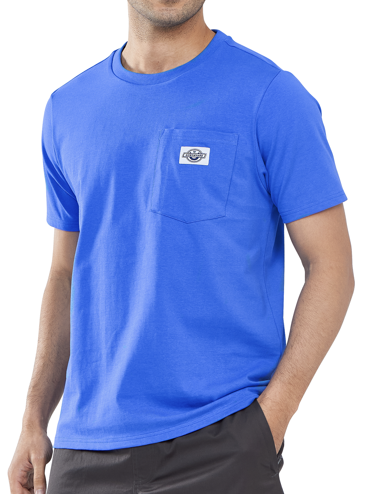 Men's Cotton Crewneck Tee Shirts with Pocket Short Sleeve for Outdoor