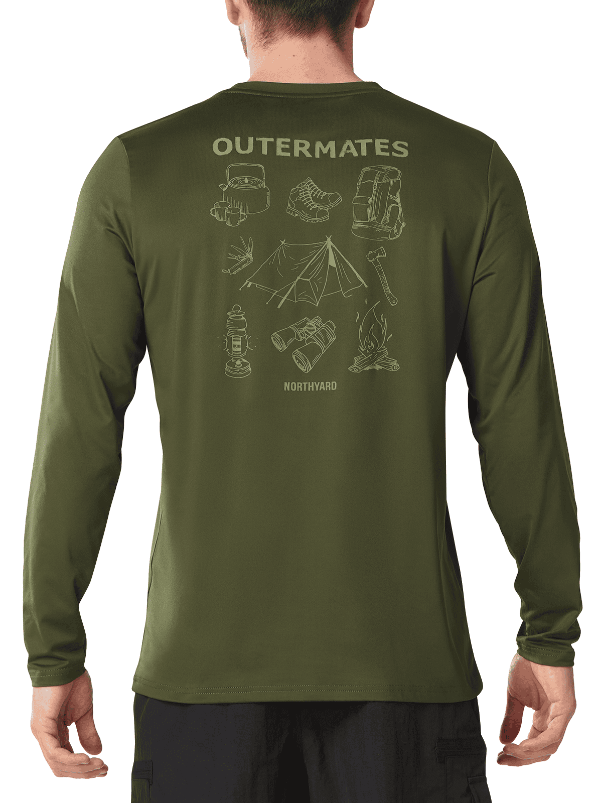 Armygreen UV SPF Outdoor Hiking T-Shirt - Full Back View