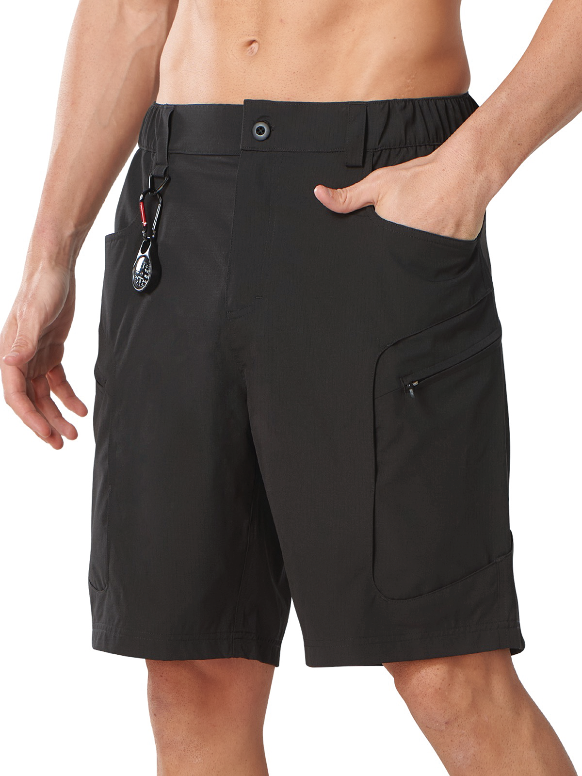 Black Men's Lightweight Fishing Shorts - Side Profile View with Ergonomic Athletic Fit
