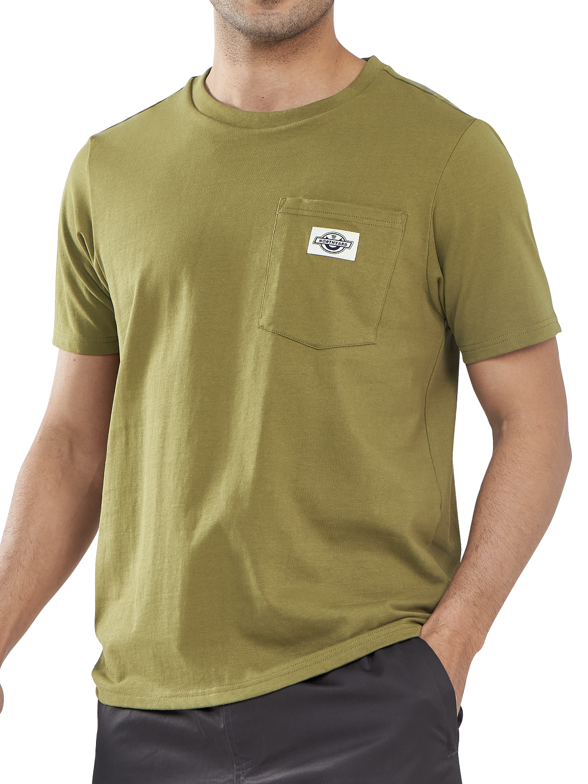 Men's Cotton Crewneck Tee Shirts with Pocket Short Sleeve for Outdoor