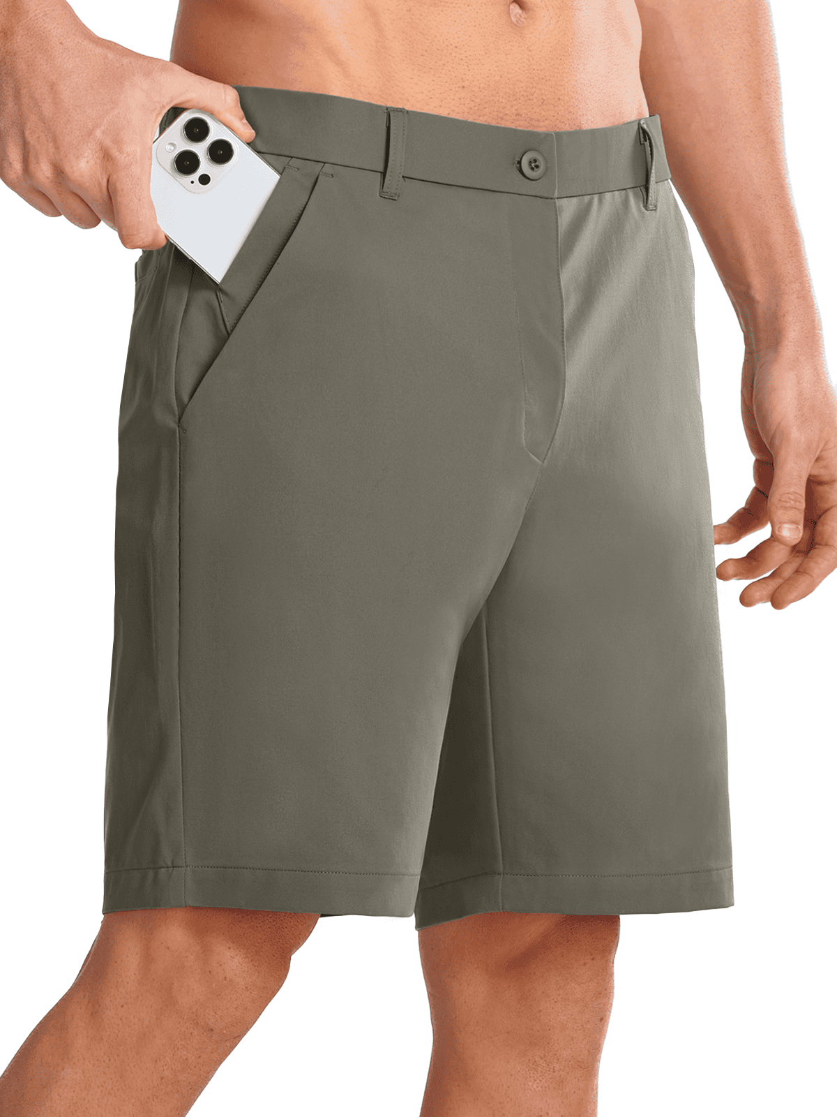 Greensage Men's Lightweight Performance Shorts - Side Profile View with 4-Way Stretch Knit Fabric