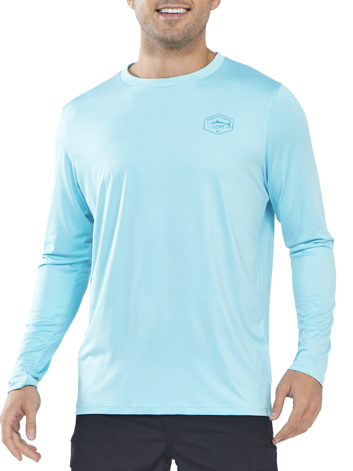 
NORTHYARD Men's Sky Blue Sun Protection UV Fishing T Shirts Crewneck Long Sleeve for Swim