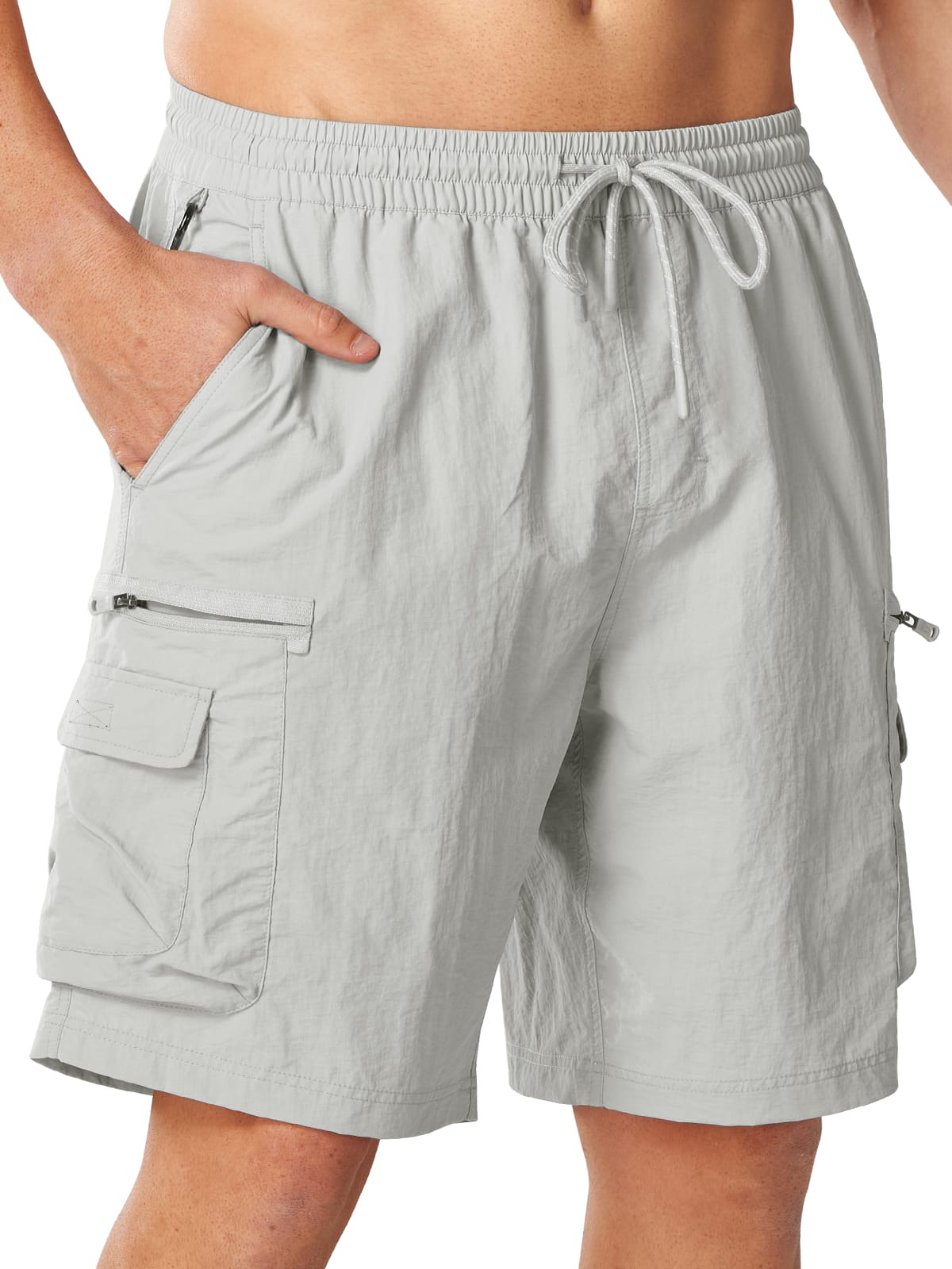 Lightgrey Men's 9" Hiking Cargo Shorts - Front View Athletic Fit