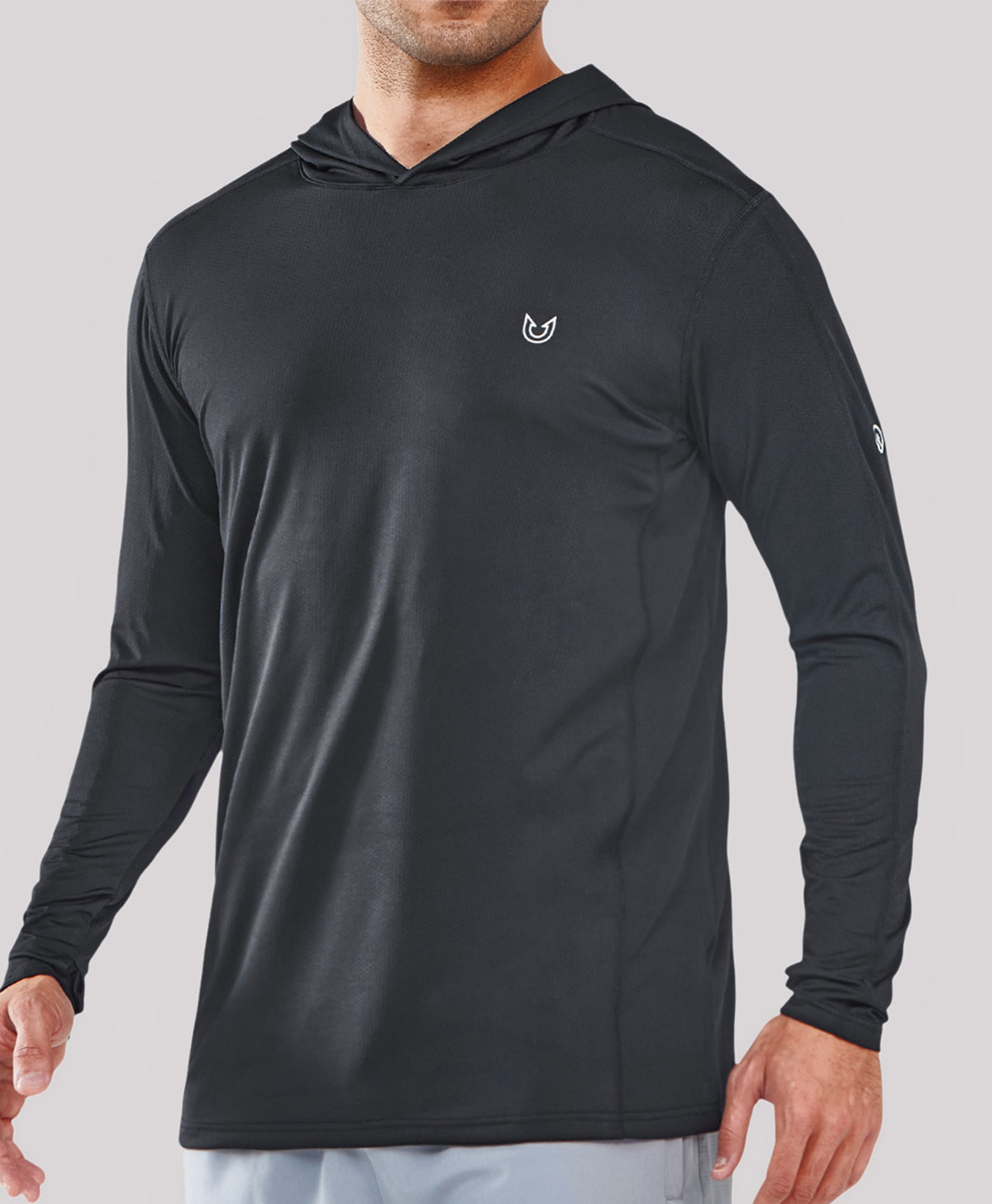 
Men's UPF50+ Rash Guard Hoodie T-Shirts — Black
