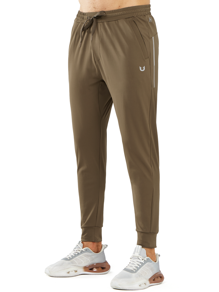 Northyard Men's Dark Khaki Workout Sweatpants Joggers with Zip Pockets Tapered For Running
