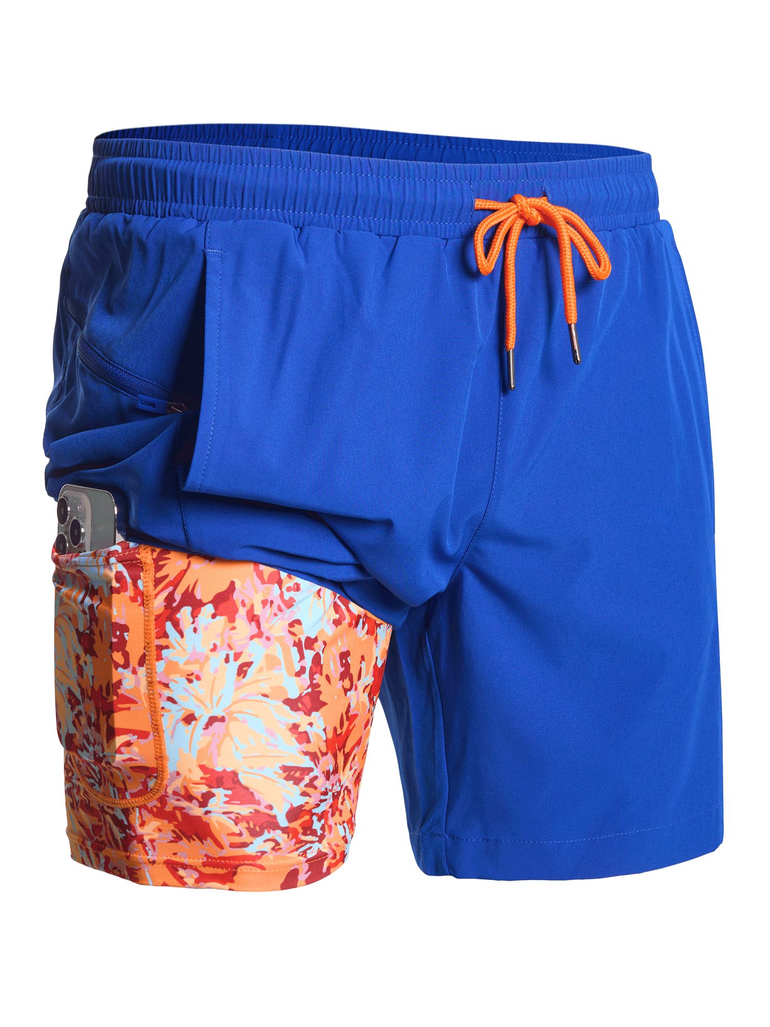 Blue Performance Board Shorts with Pockets - Side Profile
