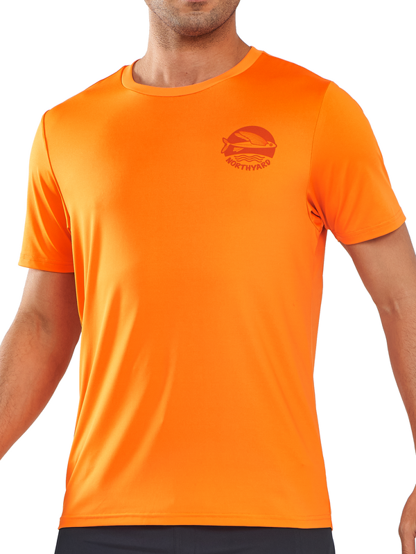 Norhyard Men's Orange Short Sleeve Fishing T-Shirts UV Sun Protection Dry fit Swim Gym