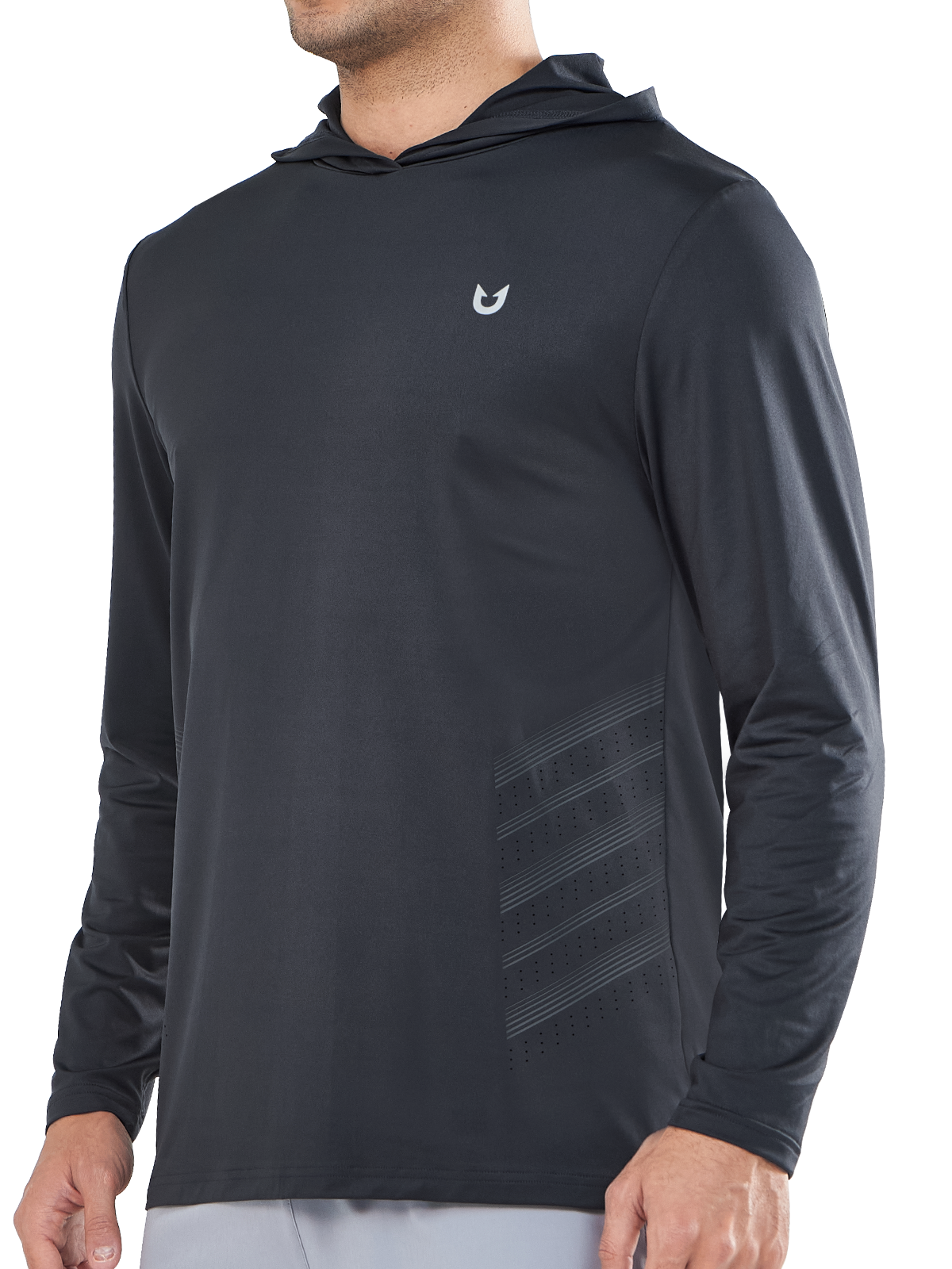 Northyard Men's Dark Grey Fishing Hoodie T-Shirt Long Sleeve Sun Protection for Run Hiking