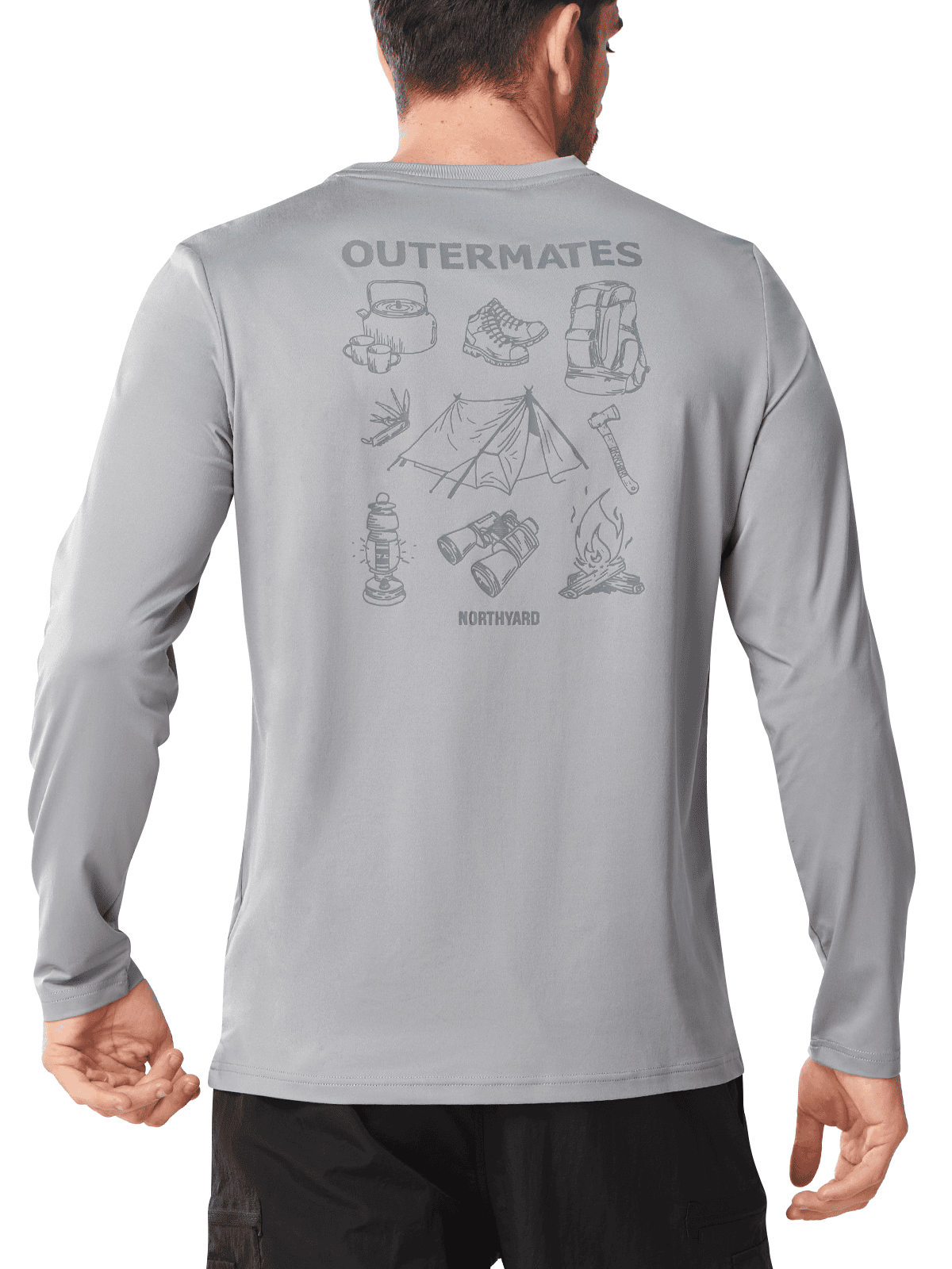 Lightgrey UV SPF Outdoor Hiking T-Shirt - Full Back View