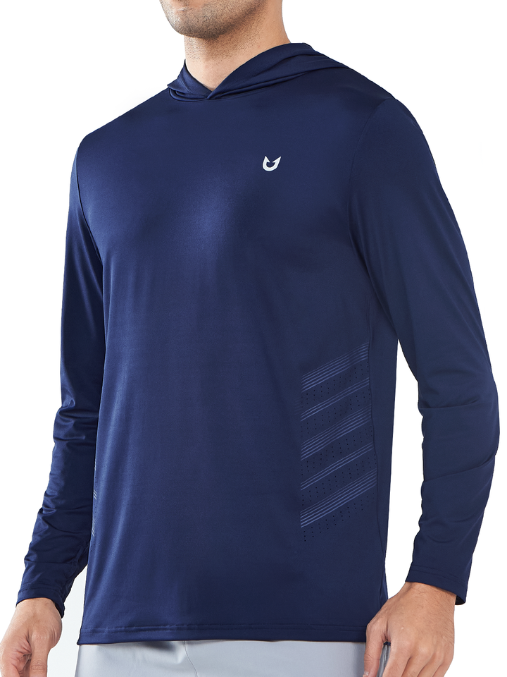 Northyard Men's Navy Fishing Hoodie T-Shirt Long Sleeve Sun Protection for Run Hiking
