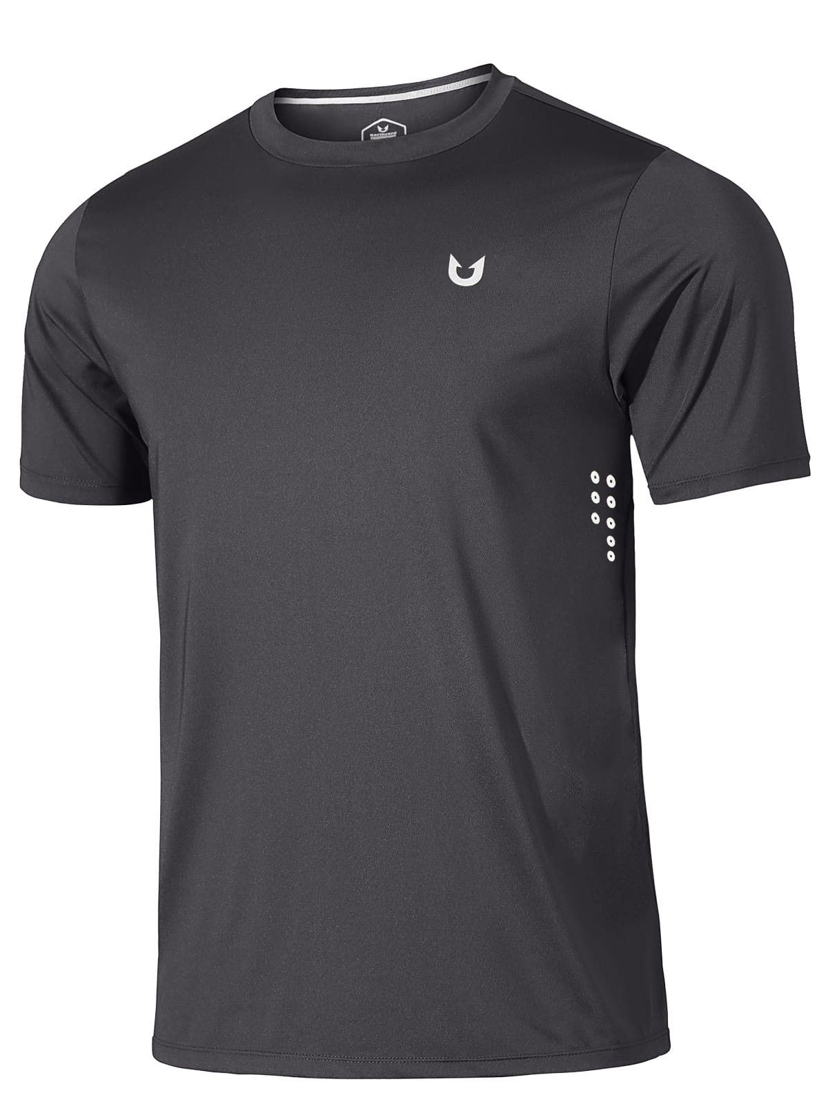 Darkgrey Quick Dry Workout T-Shirt - Side View with Reflective Dots