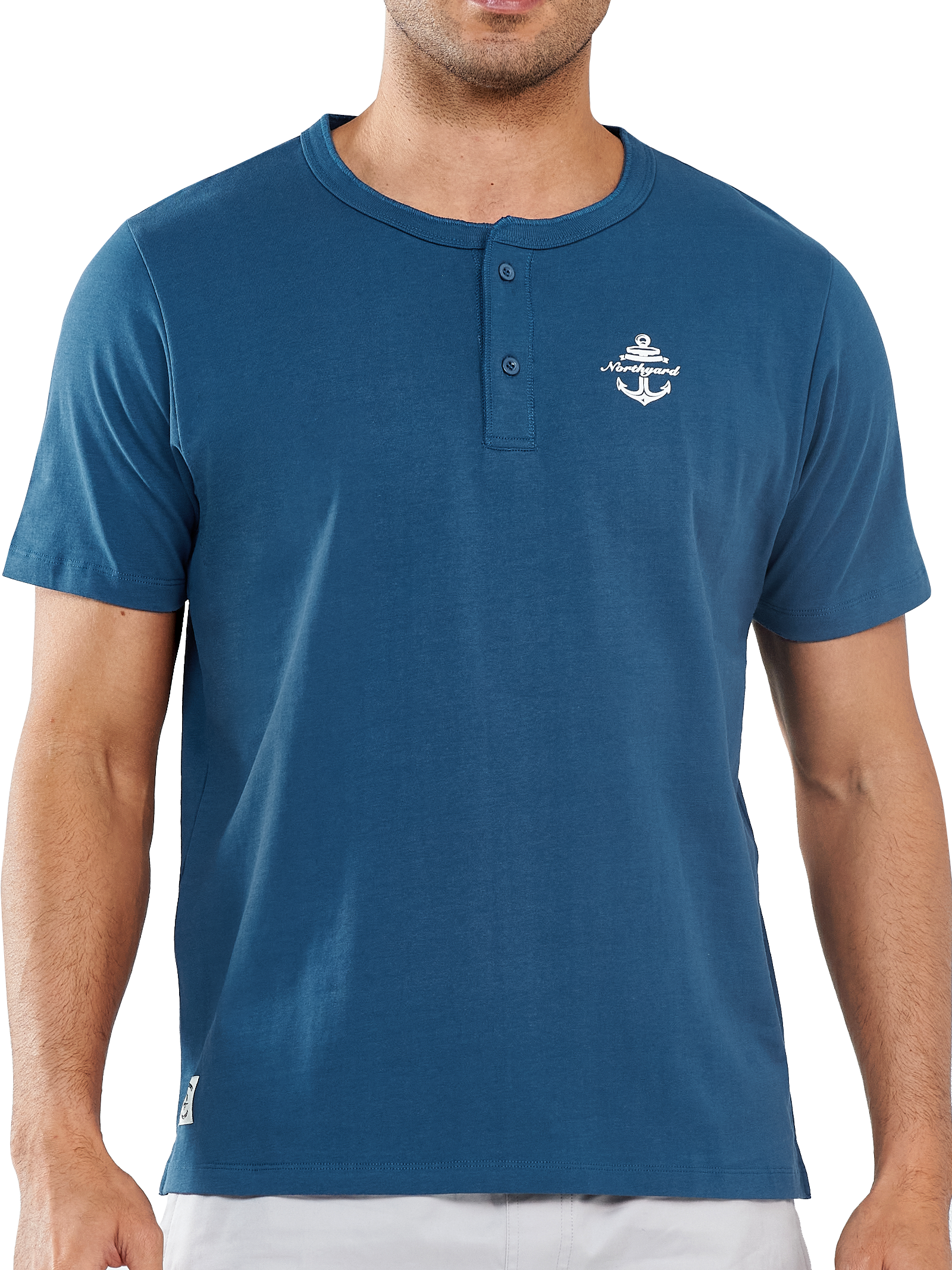 Men's Casual Henley T Shirts Cotton Crewneck Short Sleeve with Button