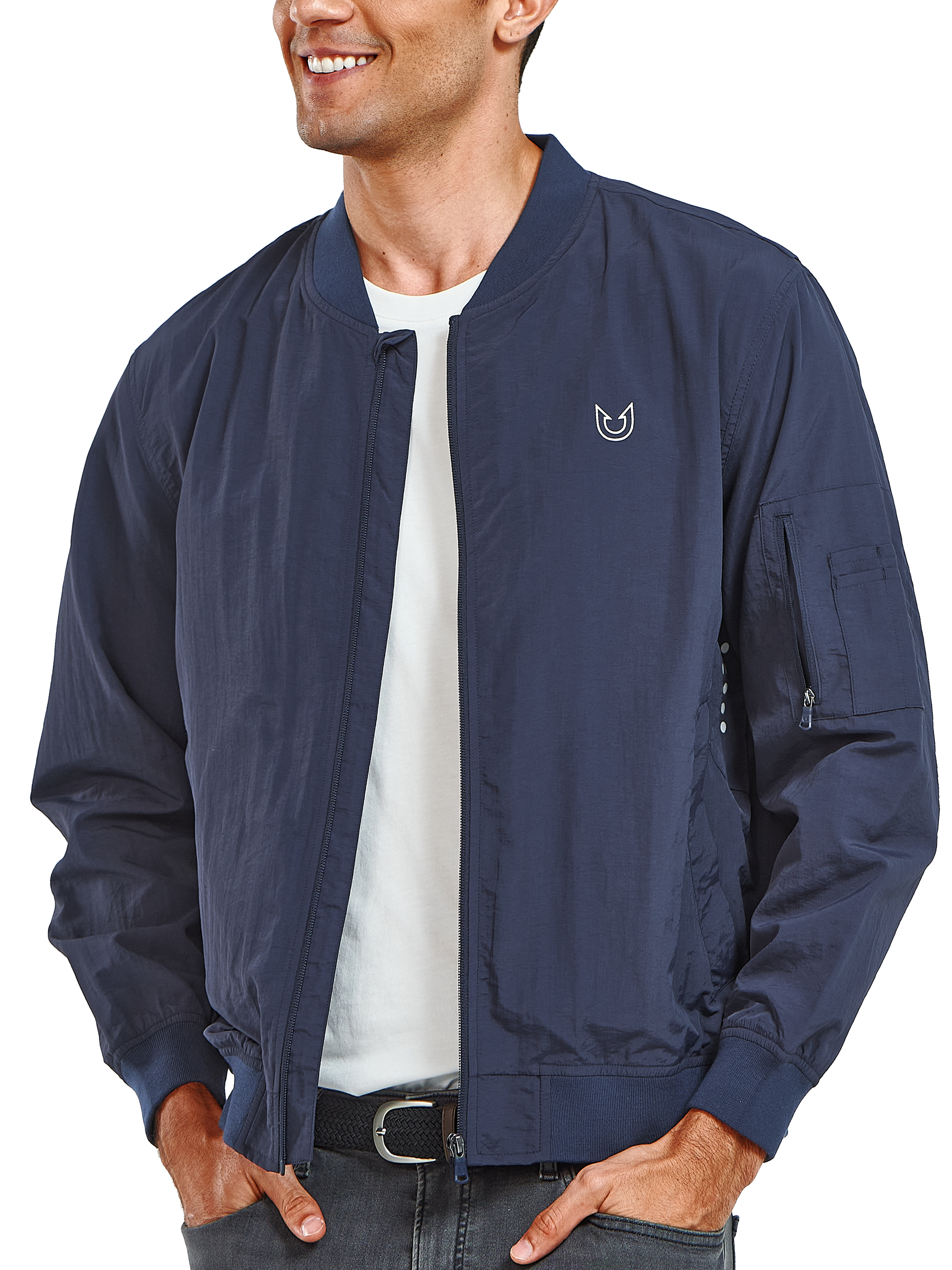 Men's Bomber Jacket Lightweight Casual Windbreaker Zip Up Windproof