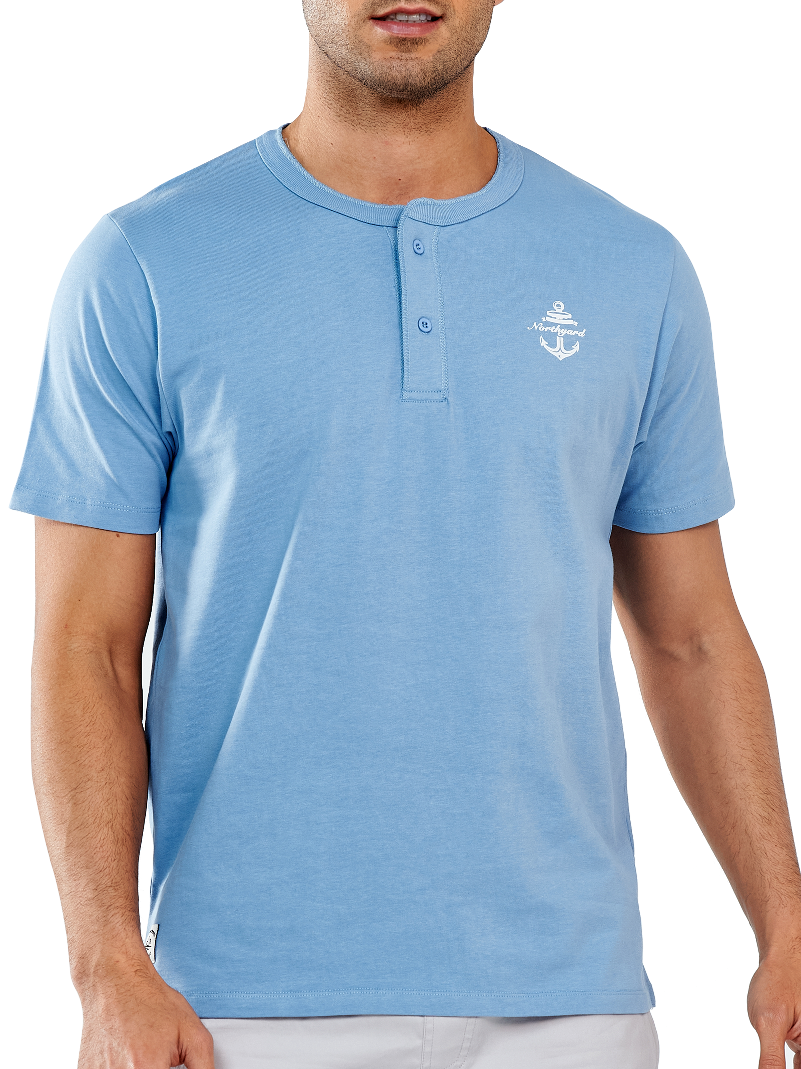 Men's Casual Henley T Shirts Cotton Crewneck Short Sleeve with Button