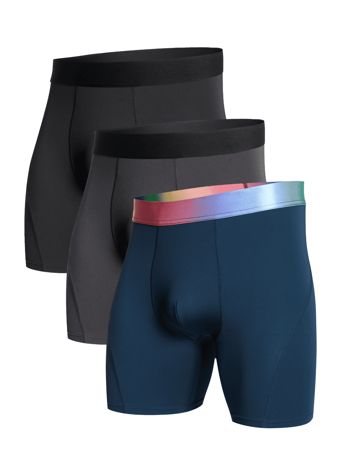 Black/Darkgrey/Navy 4-Way Stretch Activewear Undershorts - Front View