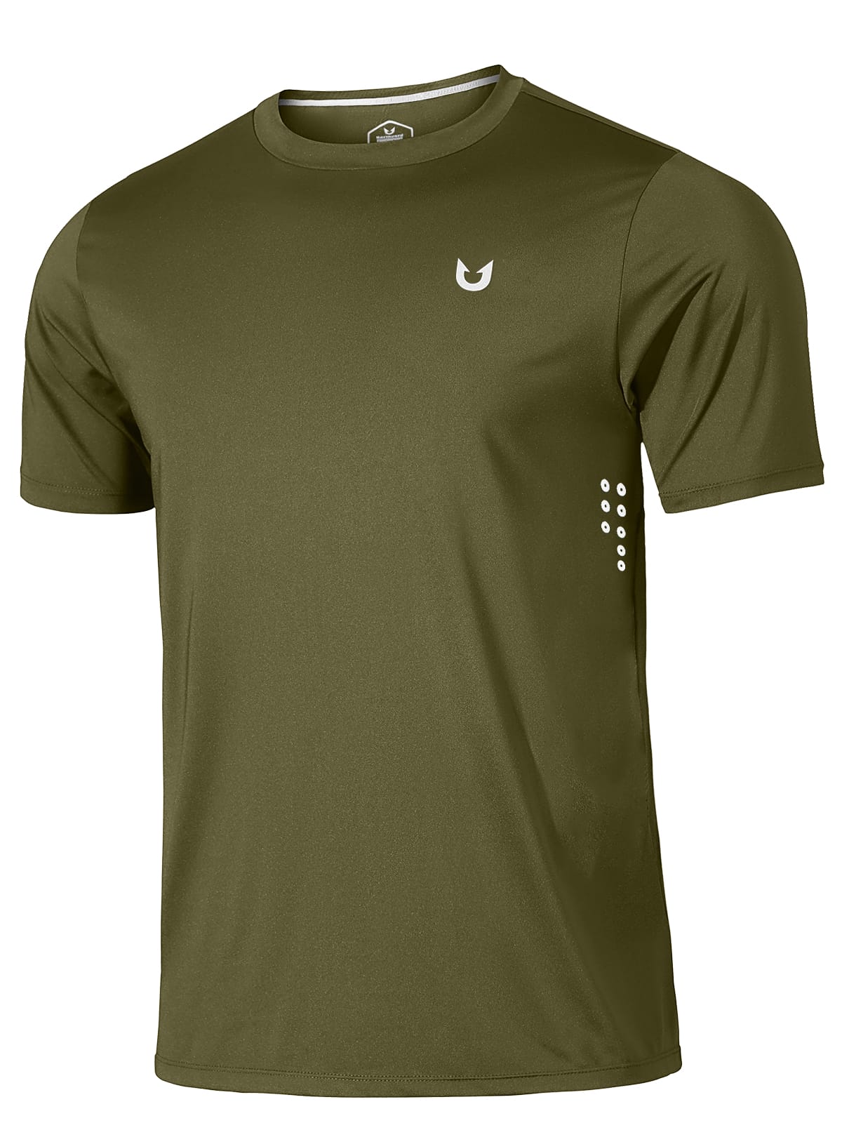 Armygreen Quick Dry Workout T-Shirt - Side View with Reflective Dots