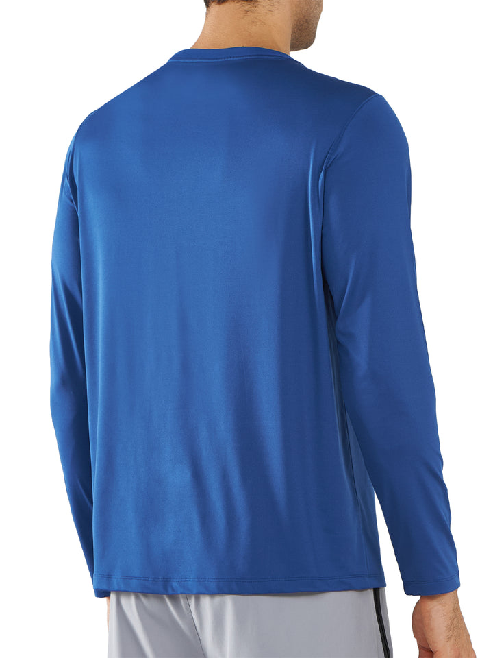 Men's Long Sleeve Compression Gym Shirts Royal Blue Back