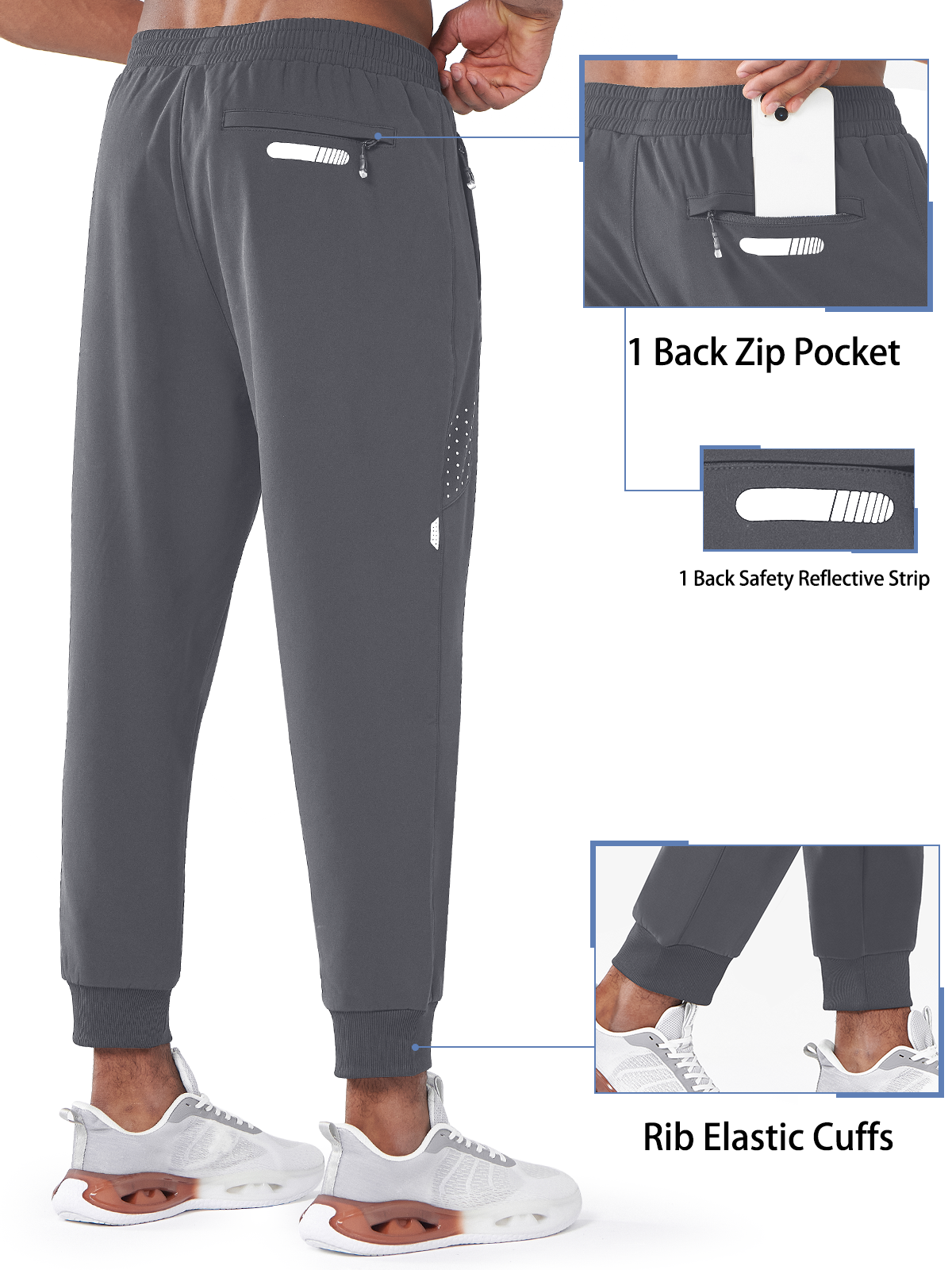 
Mens Smoke Grey Fleece Vuori Joggers Workout Hiking Sweatpants With Zipper Pocket Back
