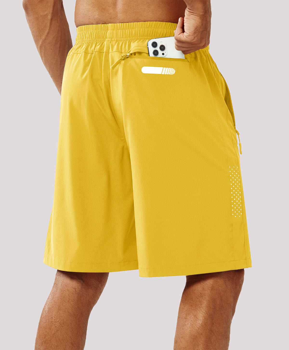 
Men's Hiking 9 Inch Inseam Athletic Shorts Quick Dry Fit Gym Workout — Yellow
