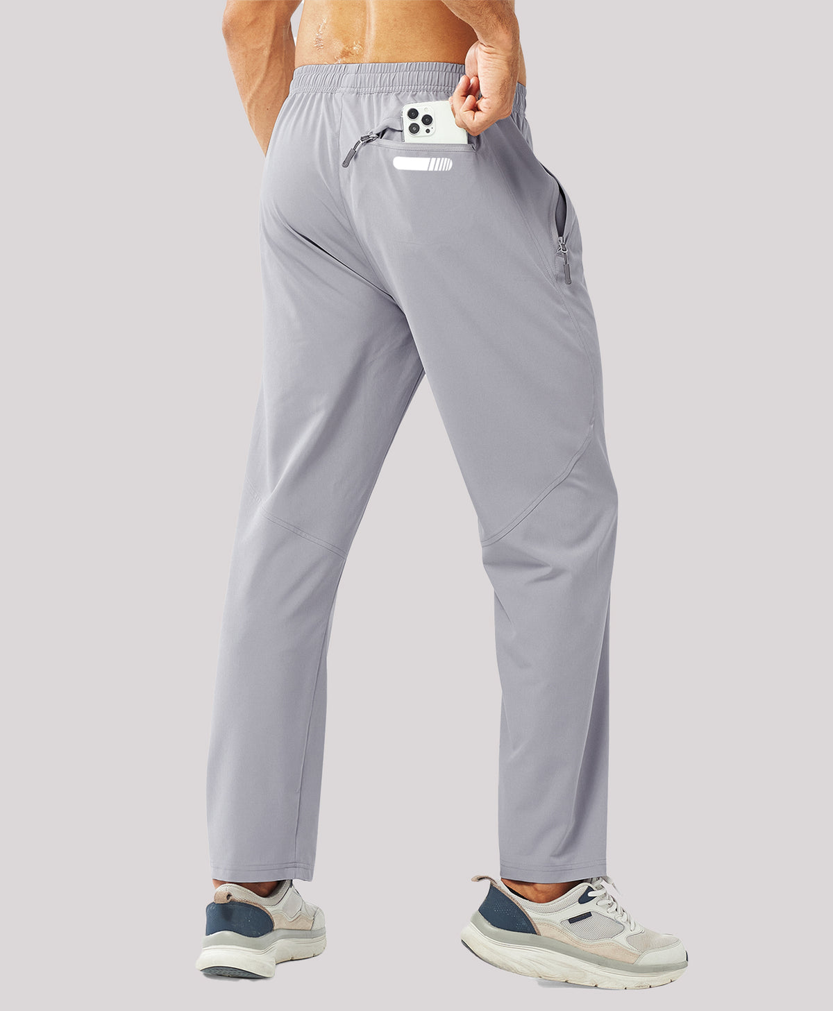 
Men's Lightweight Running Pants with Zipper Pockets — Stone
