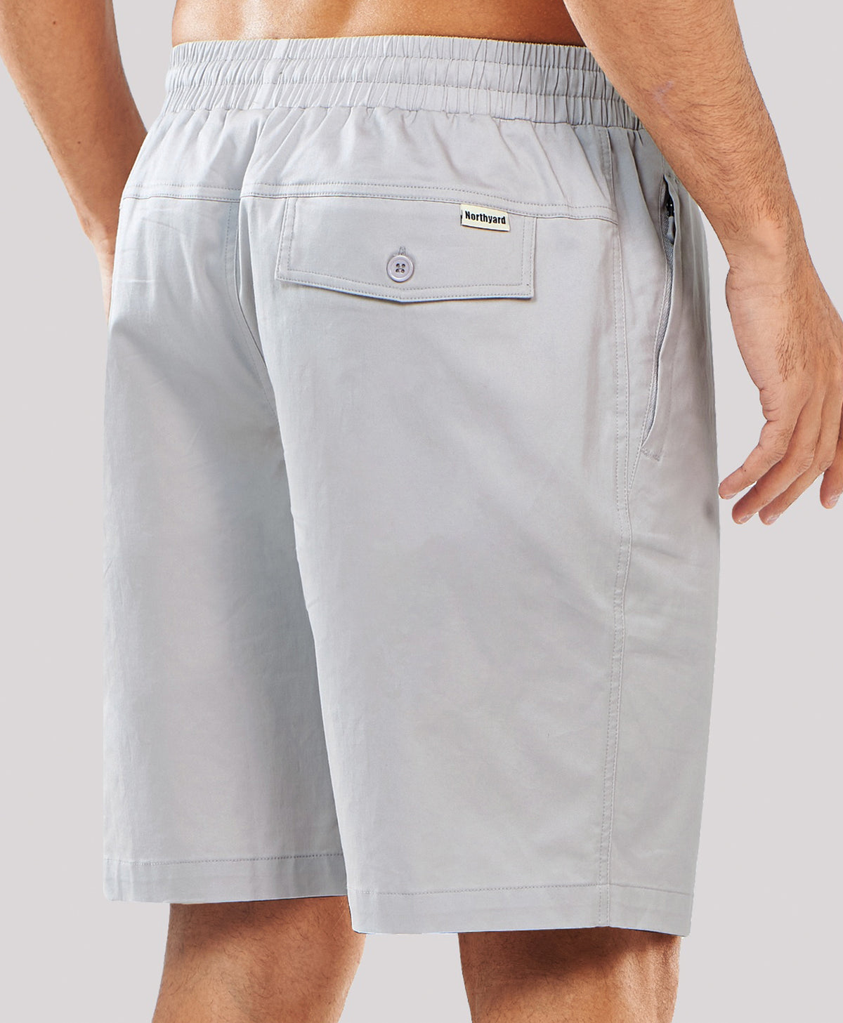 
Men's 9" Cotton Flat Front Hiking Shorts with Zipper Pockets — Light Grey
