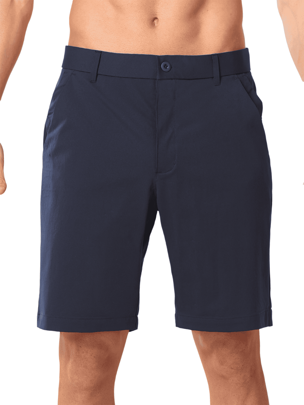 Navy Men's 9 Inch Inseam Golf Shorts - Front View Tailored Straight Fit Performance Shorts