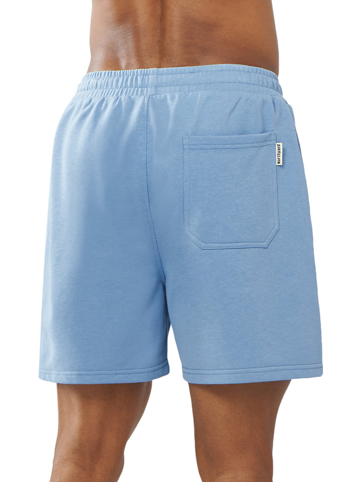 Northyard Men's Blue Bell Cotton 5 inch Lounge Sweat Shorts with Pockets for Work Running Back