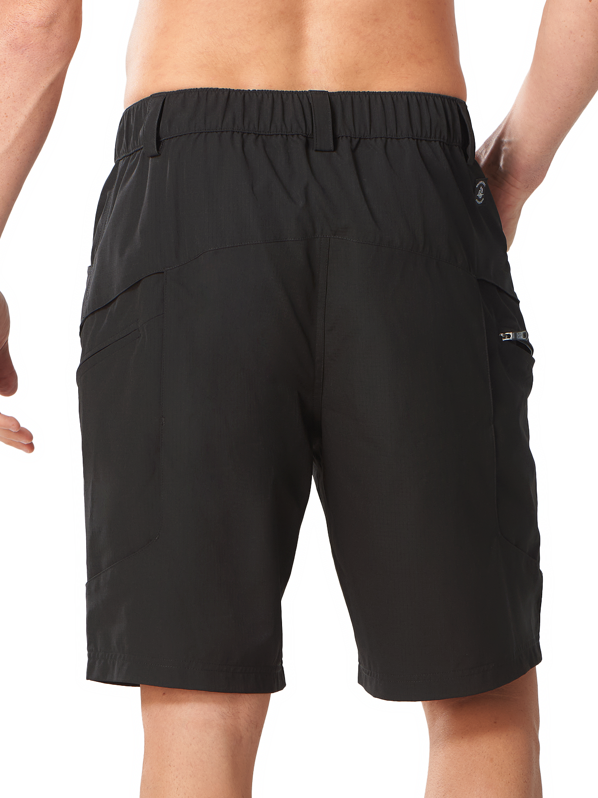 Black Men's Outdoor Cargo Shorts - Back View Featuring Secure Button-Closure Pockets